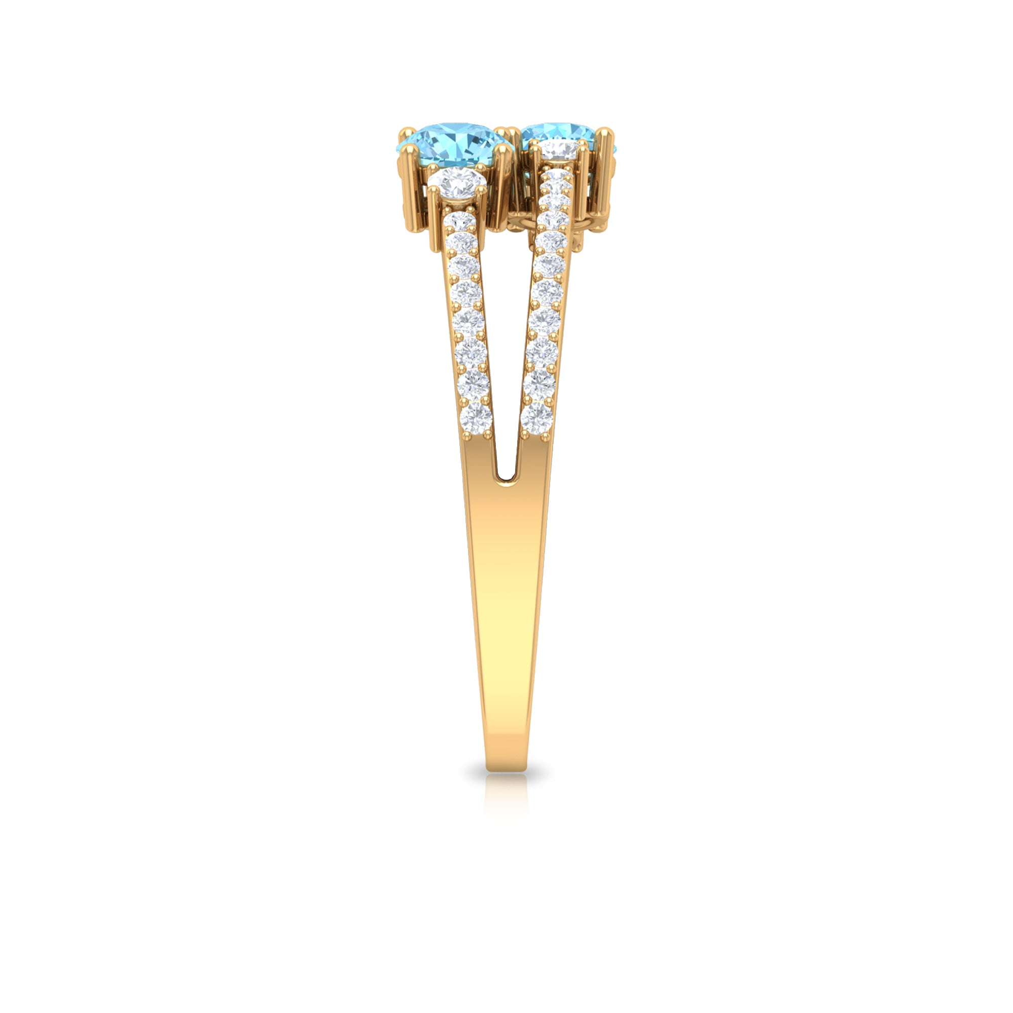 Natural Aquamarine Diamond 2 Stone Promise Ring with Split Shank AAA - Rosec Jewels