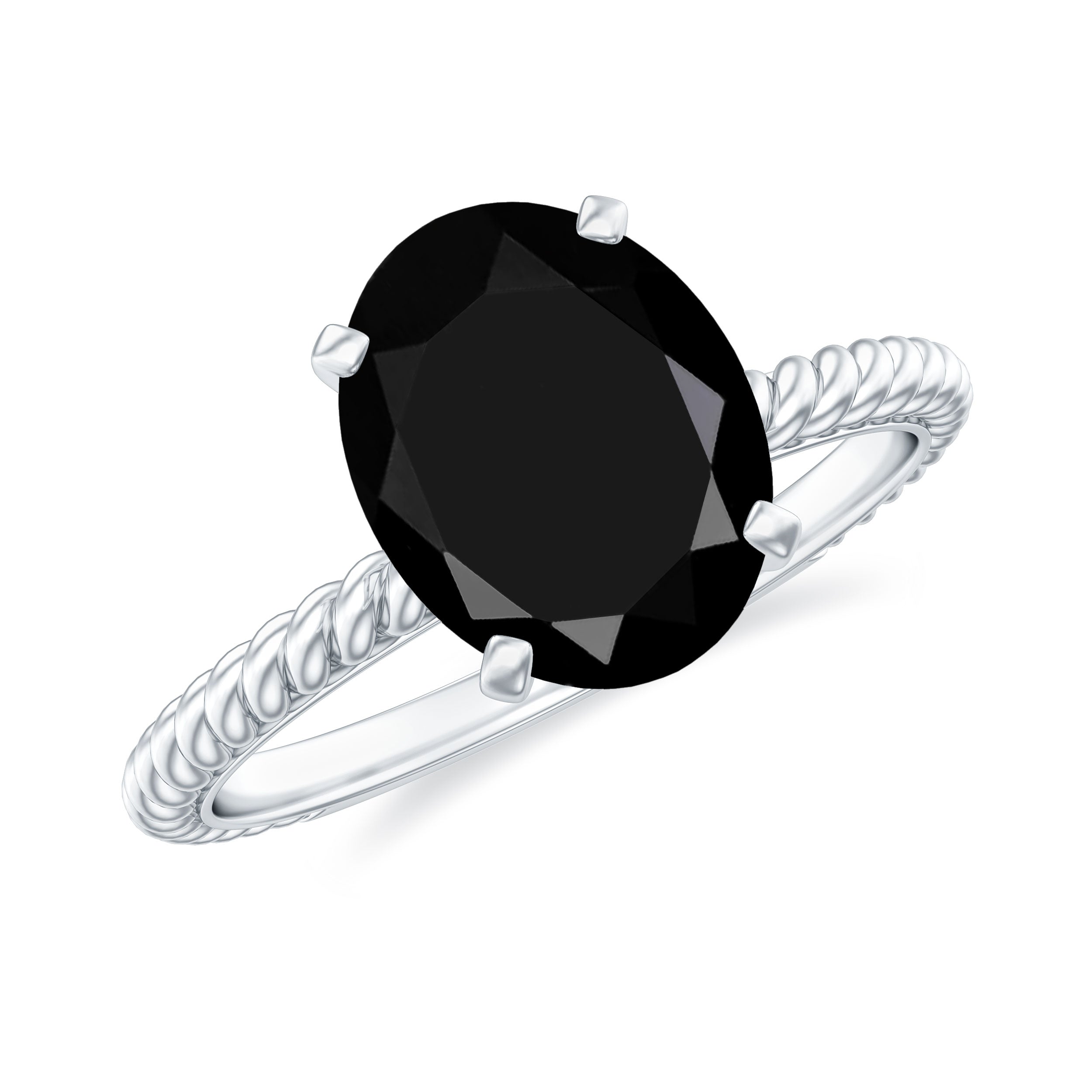4.2 Carat Oval Lab Grown Black Diamond Solitaire Engagement Ring with Surprise White Diamond AAAA ( Synthetic ) - Rosec Jewels