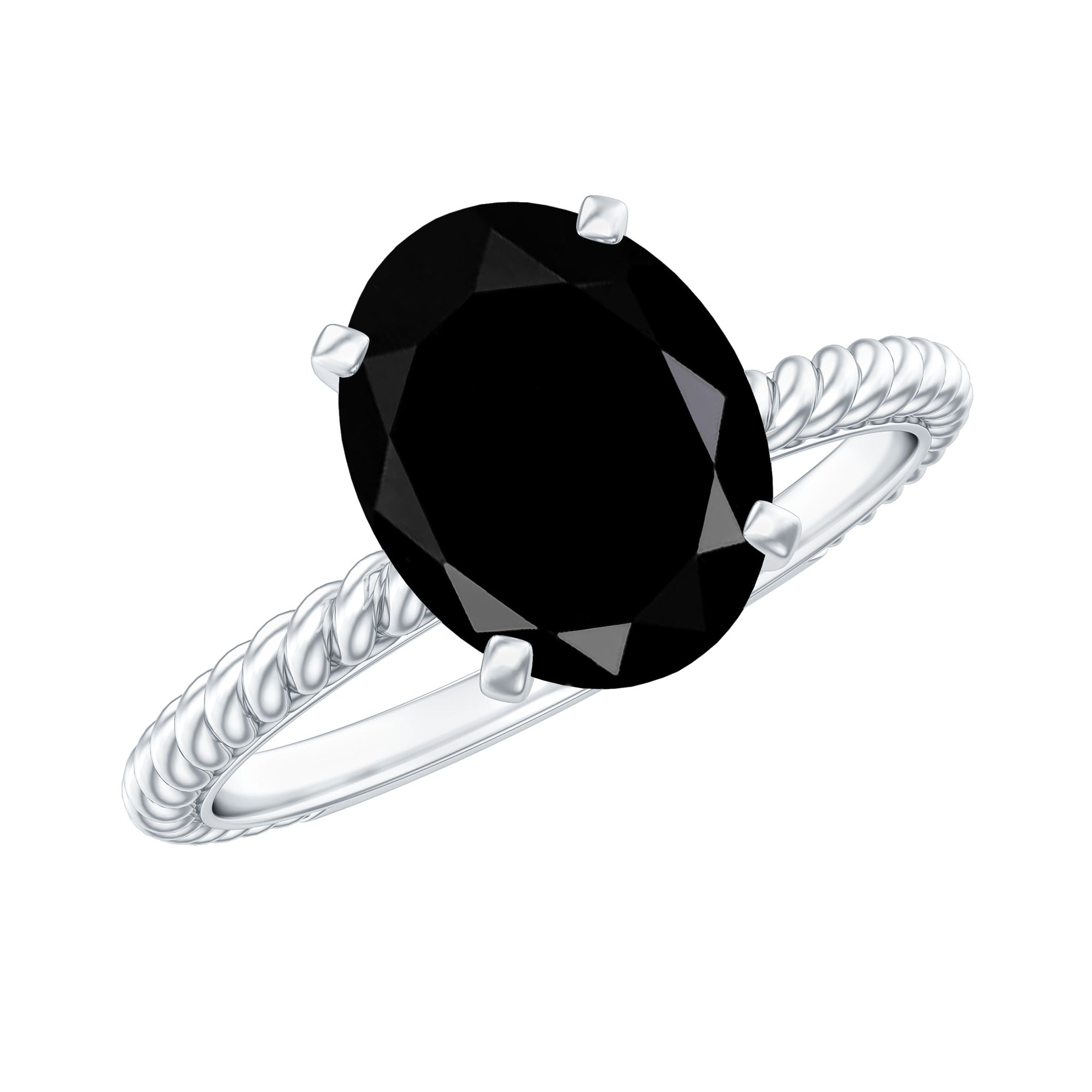 7X9mm Oval Cut Black Onyx Solitaire Engagement Ring with Diamond