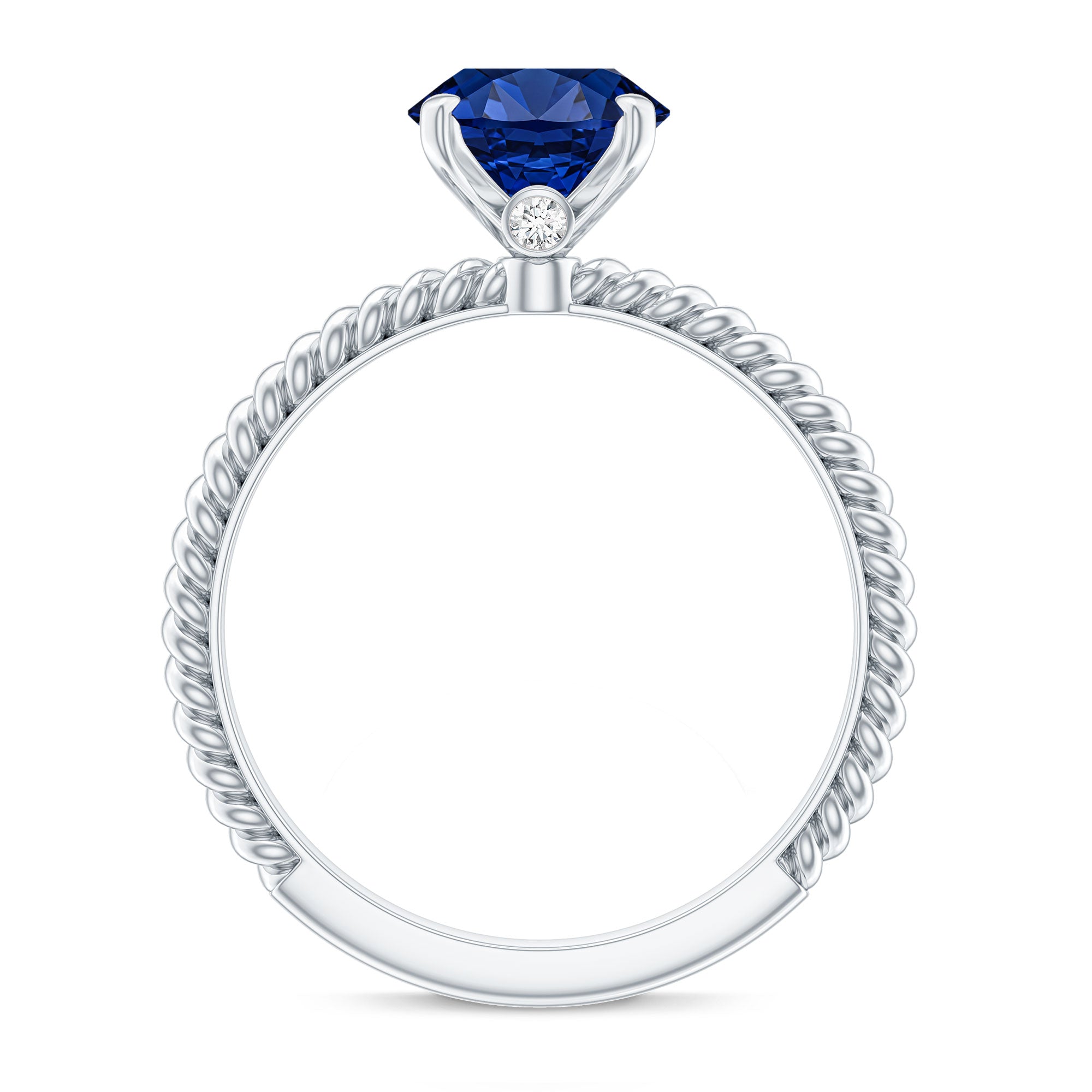 Certified 4 Carat Lab Grown Blue Sapphire Engagement Ring with Surprise Diamond AAAA - Rosec Jewels