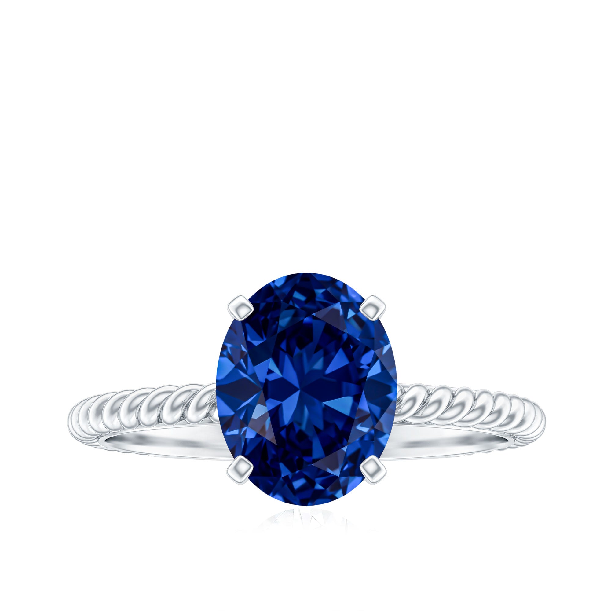 Certified 4 Carat Lab Grown Blue Sapphire Engagement Ring with Surprise Diamond AAAA - Rosec Jewels