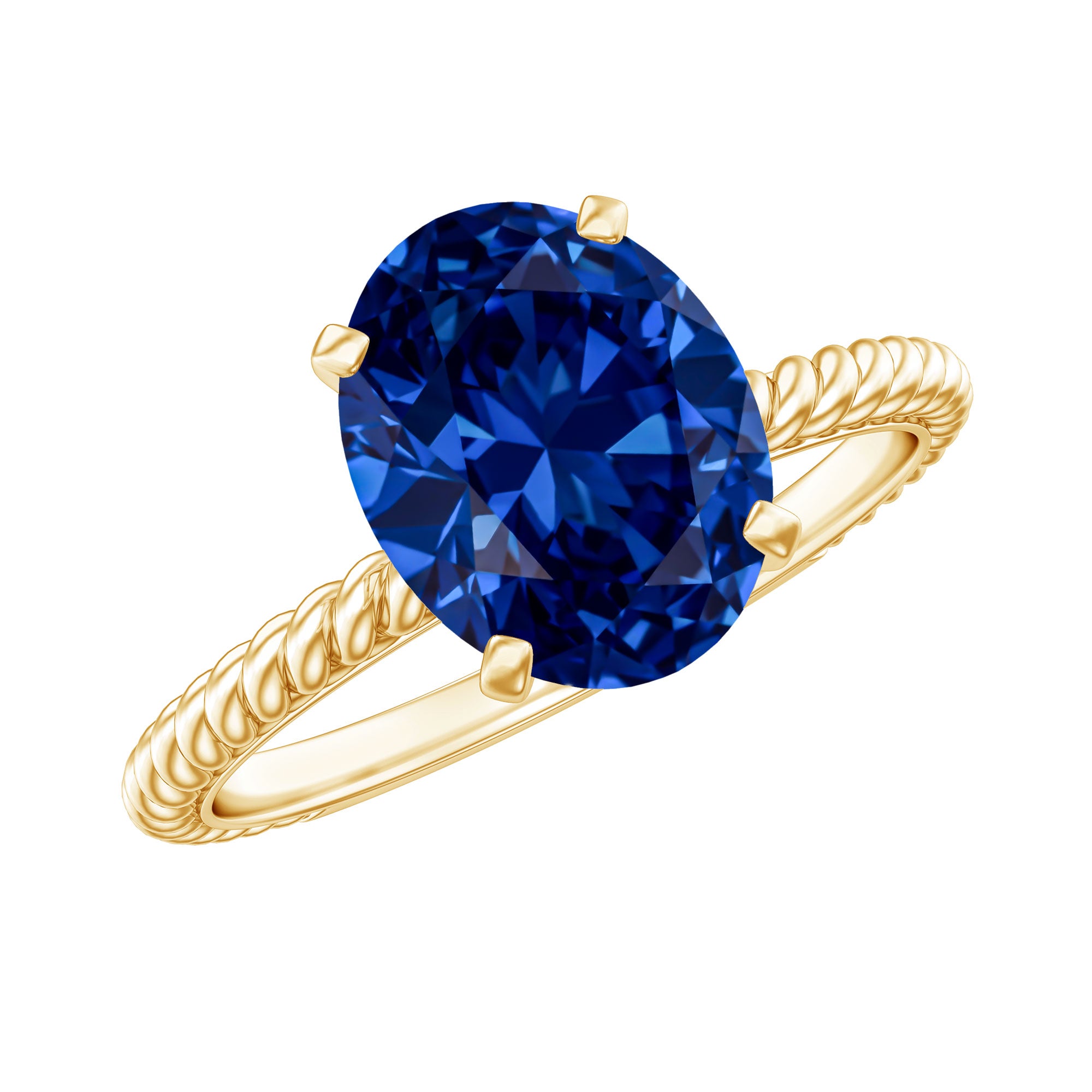 Certified 4 Carat Lab Grown Blue Sapphire Engagement Ring with Surprise Diamond AAAA - Rosec Jewels