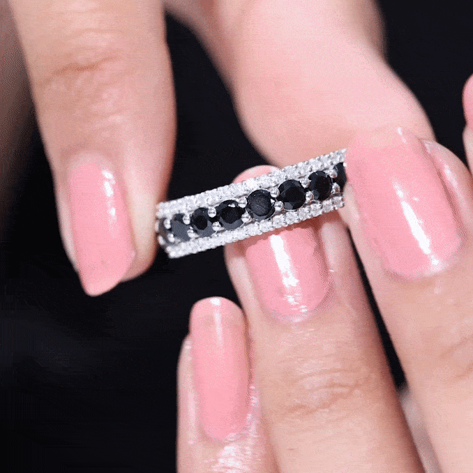Natural Black Spinel Diamond Half Eternity Ring for Anniversary AAA - Rosec Jewels