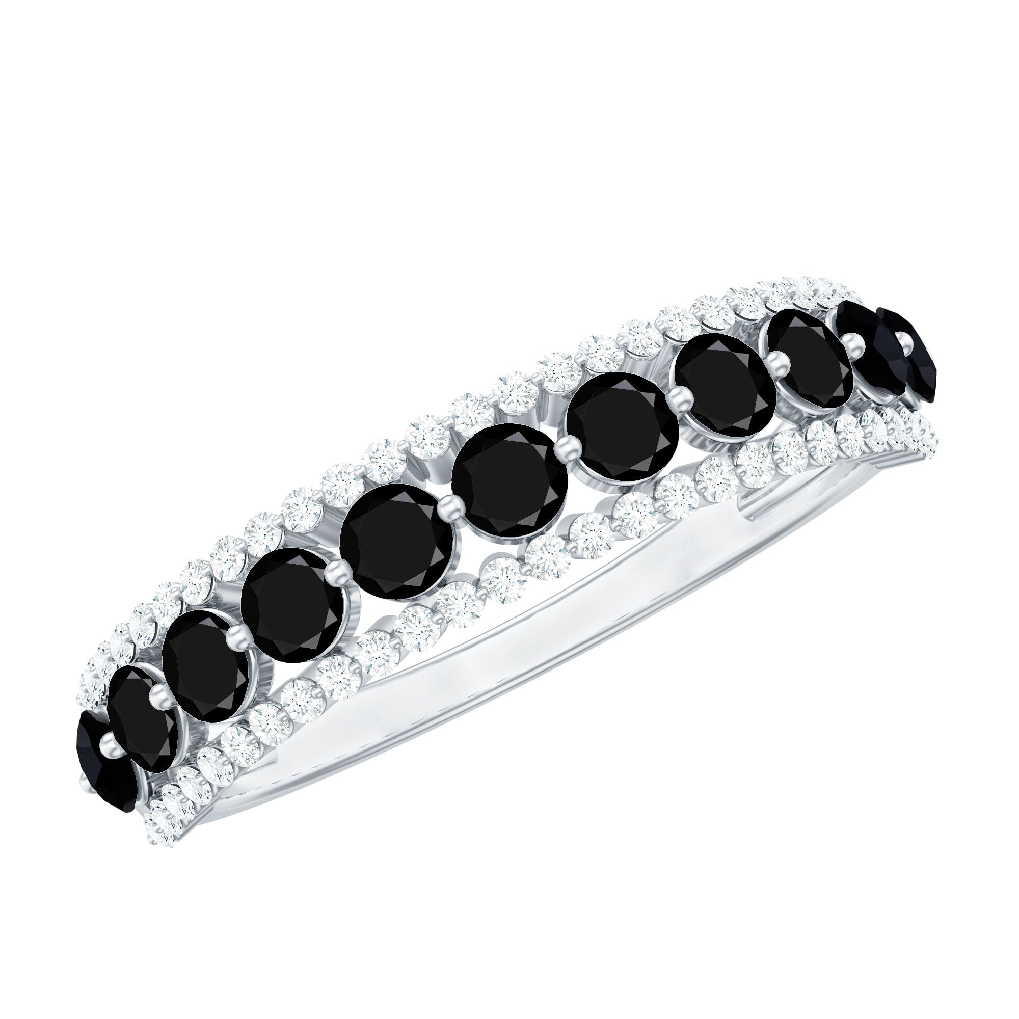 Natural Black Spinel Diamond Half Eternity Ring for Anniversary
