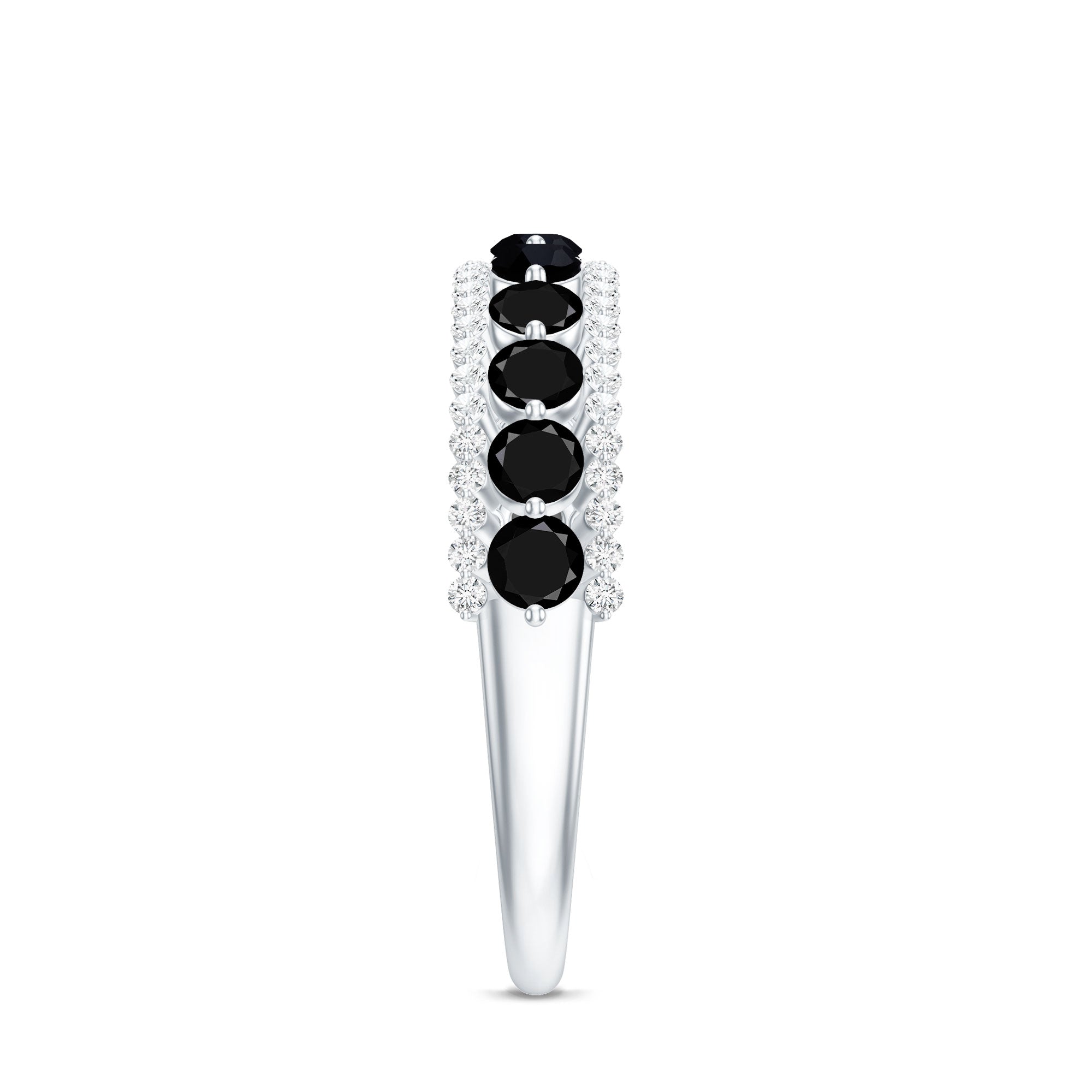 Natural Black Spinel Diamond Half Eternity Ring for Anniversary AAA - Rosec Jewels