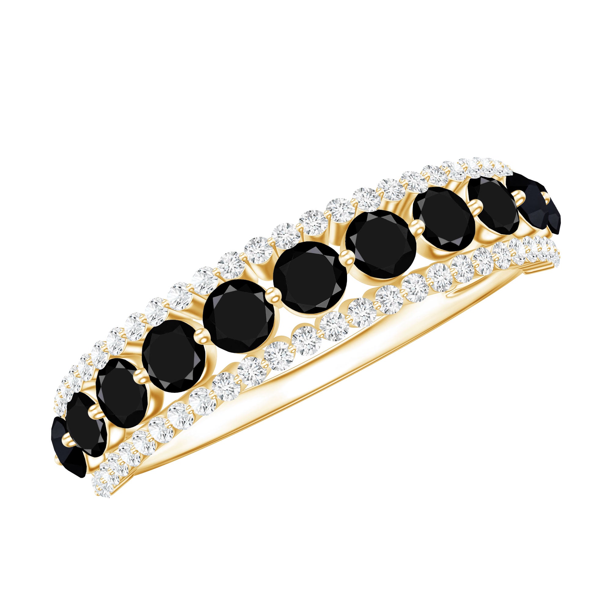 Natural Black Spinel Diamond Half Eternity Ring for Anniversary AAA - Rosec Jewels