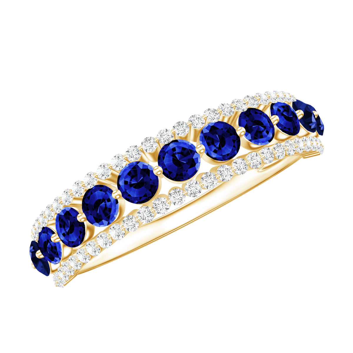 Certified Lab Grown Blue Sapphire Half Eternity Band Ring with Diamond AAAA - Rosec Jewels