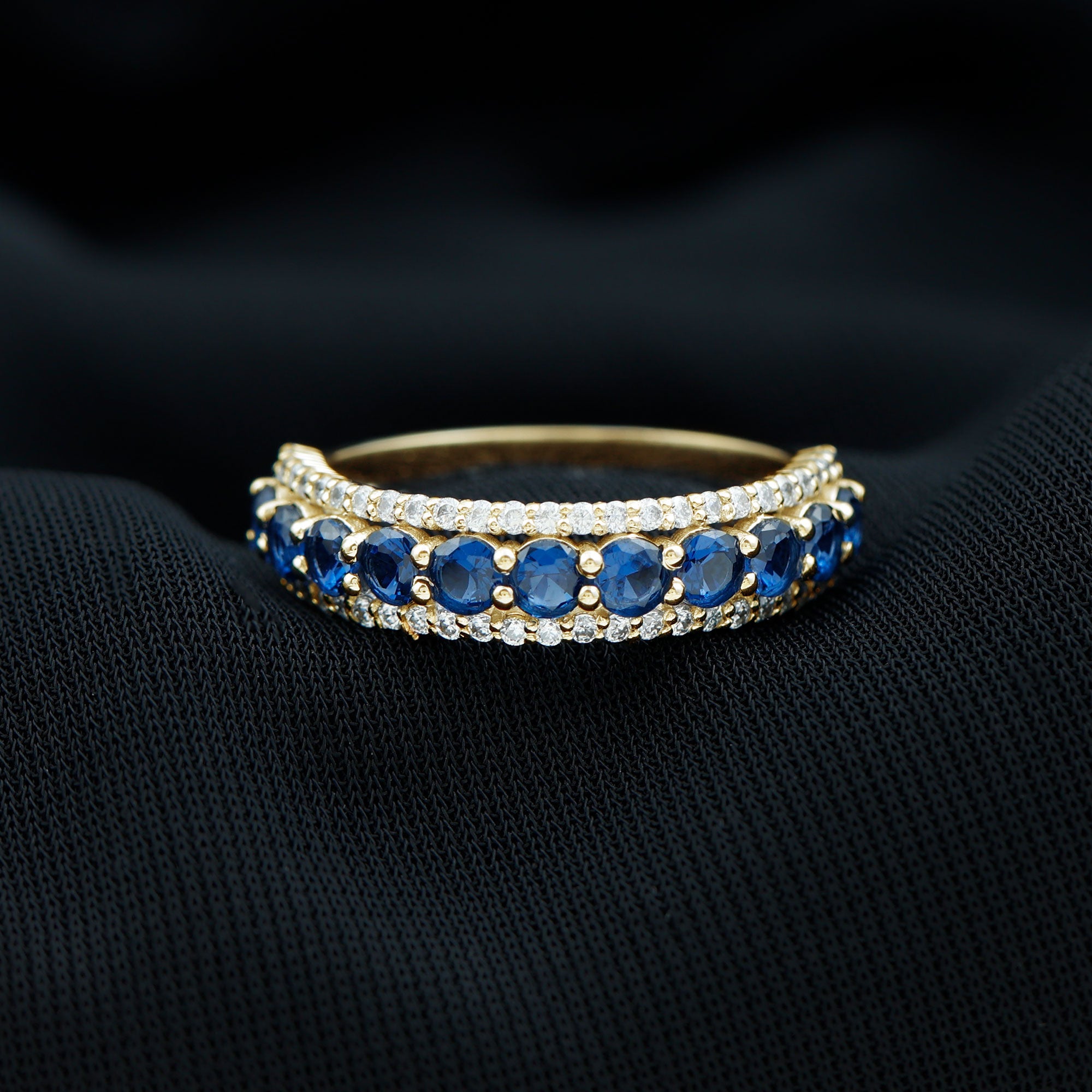 Certified Lab Grown Blue Sapphire Half Eternity Band Ring with Diamond AAAA - Rosec Jewels