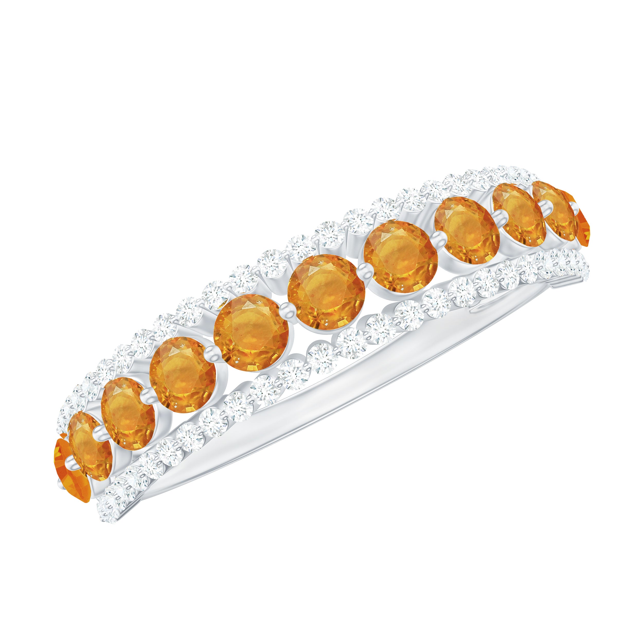 1.25 CT Round Shape Orange Sapphire and Diamond Classic Semi Eternity Ring