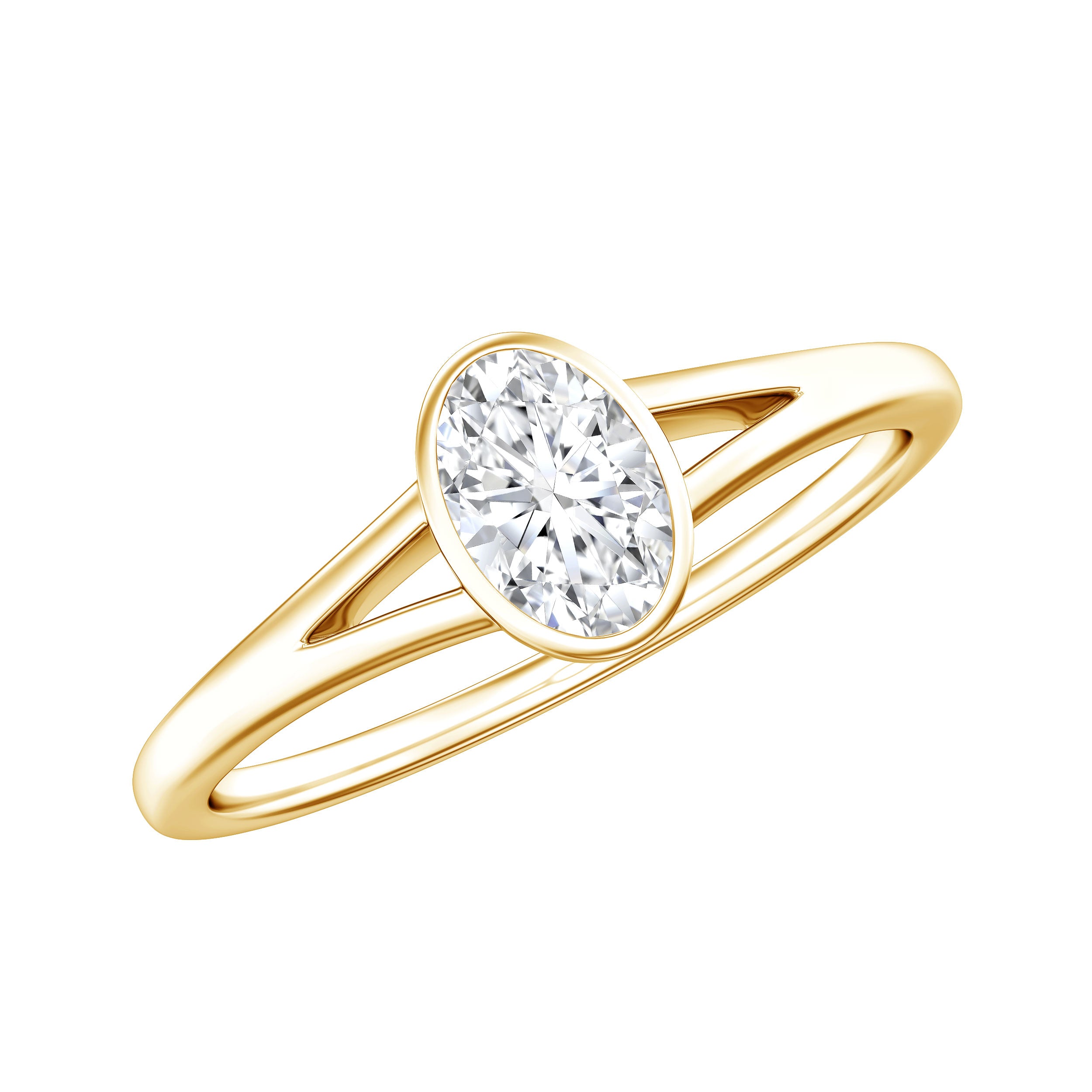 Bezel Set Oval Cut Moissanite Promise Ring in Split Shank D-VS1 - Rosec Jewels