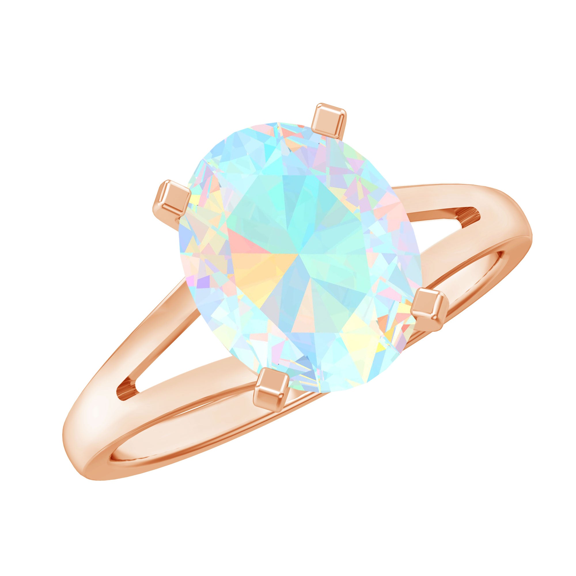 Natural 8X10 mm Ethiopian Opal Diamond Oval Engagement Ring with Split Shank AAA - Rosec Jewels
