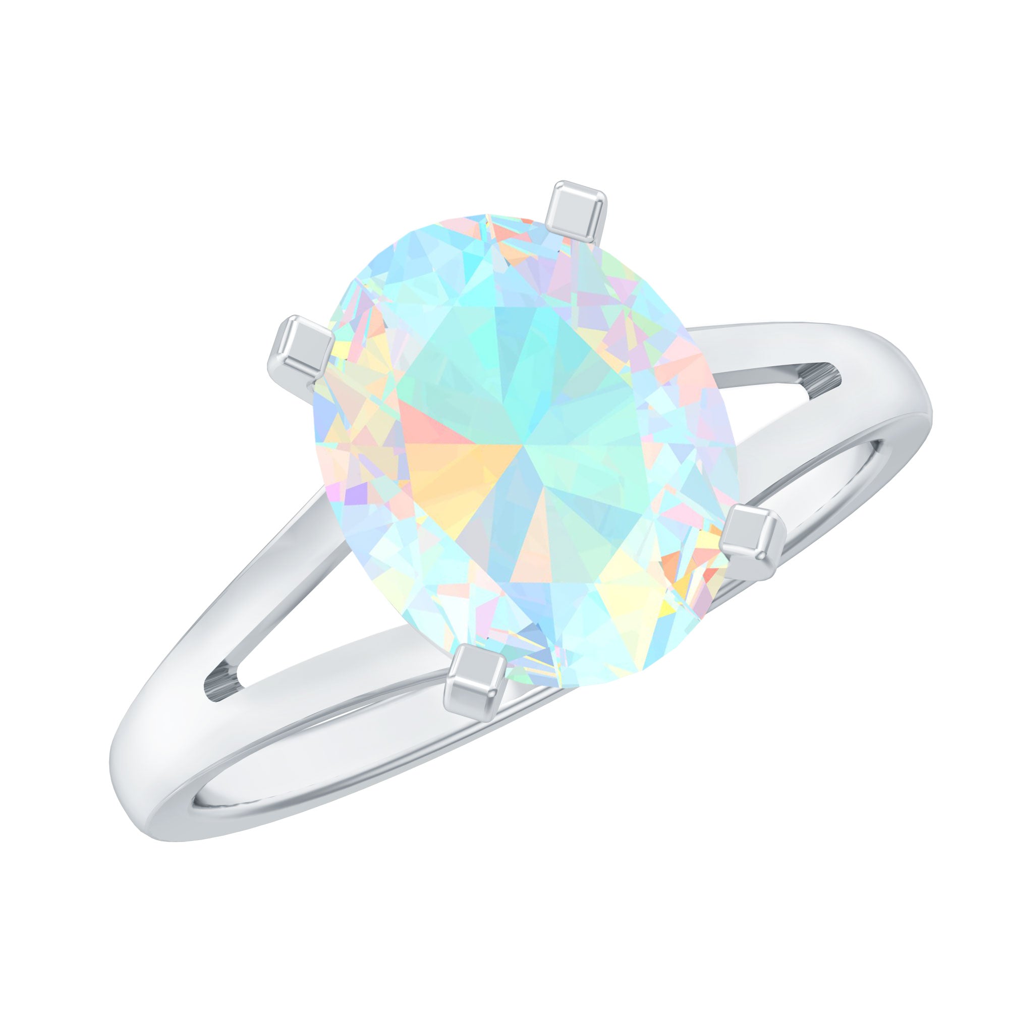 Natural 8X10 mm Ethiopian Opal Diamond Oval Engagement Ring with Split Shank