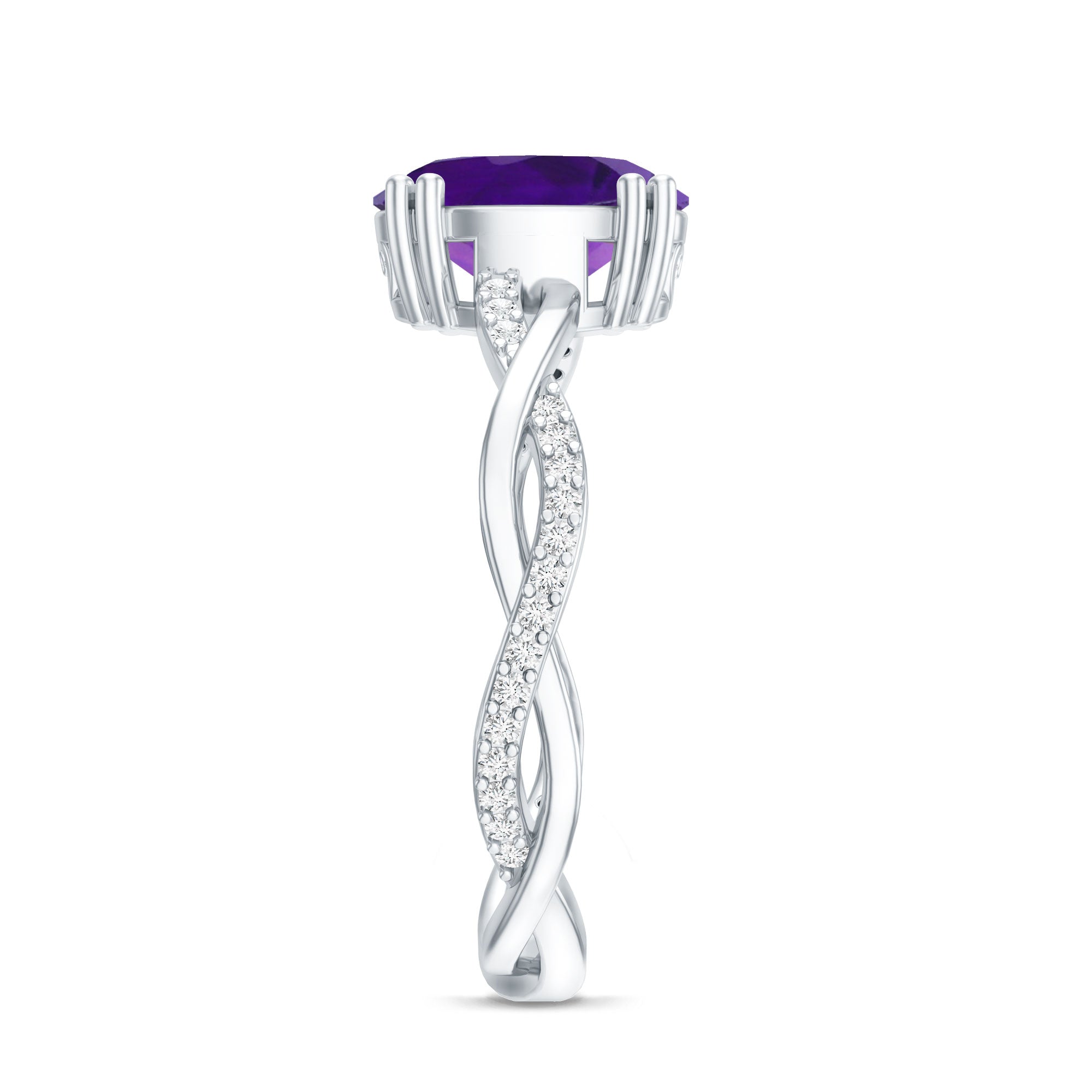 2.5 Carat Amethyst Oval Engagement Ring with Diamond Braided Shank AAA - Rosec Jewels