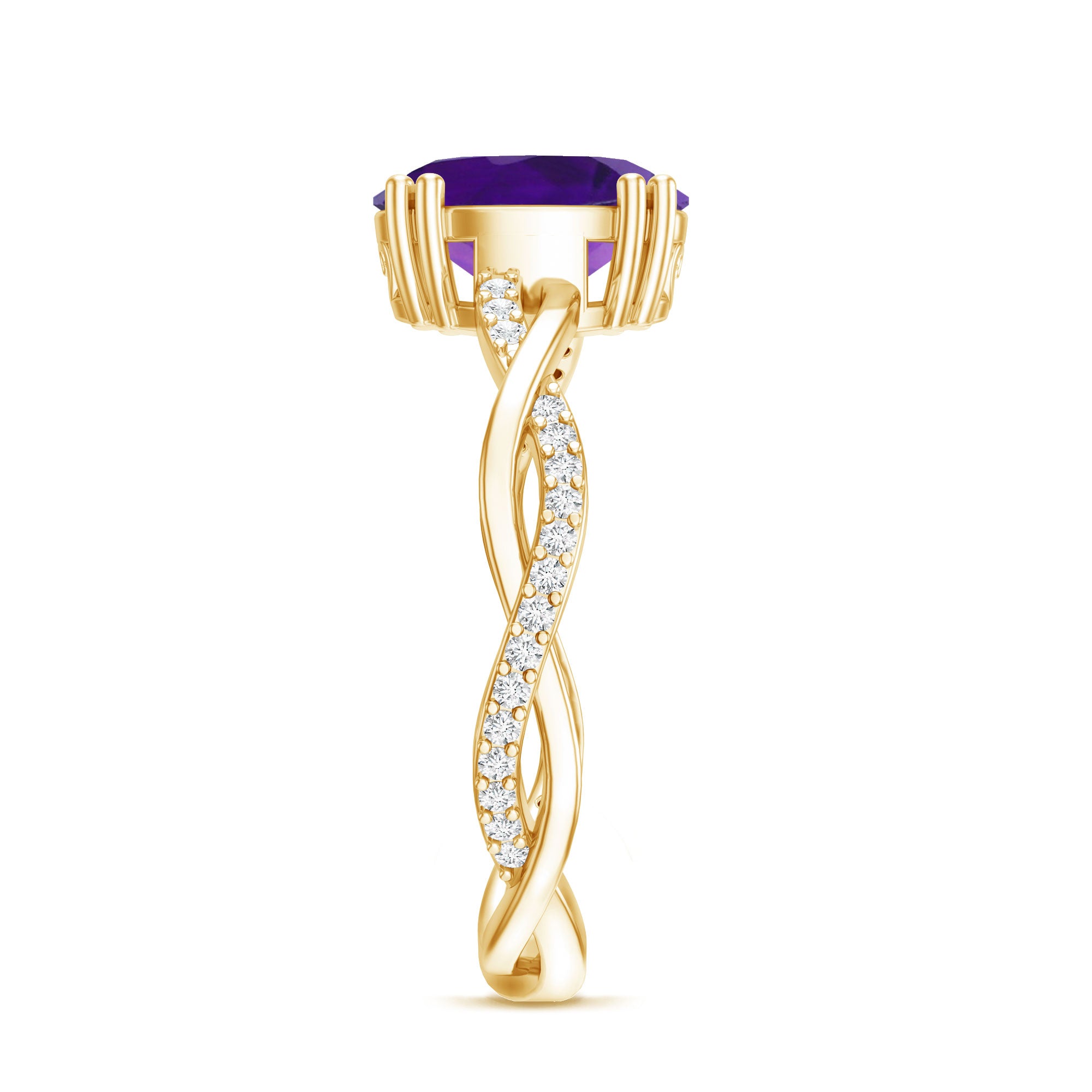 2.5 Carat Amethyst Oval Engagement Ring with Diamond Braided Shank AAA - Rosec Jewels