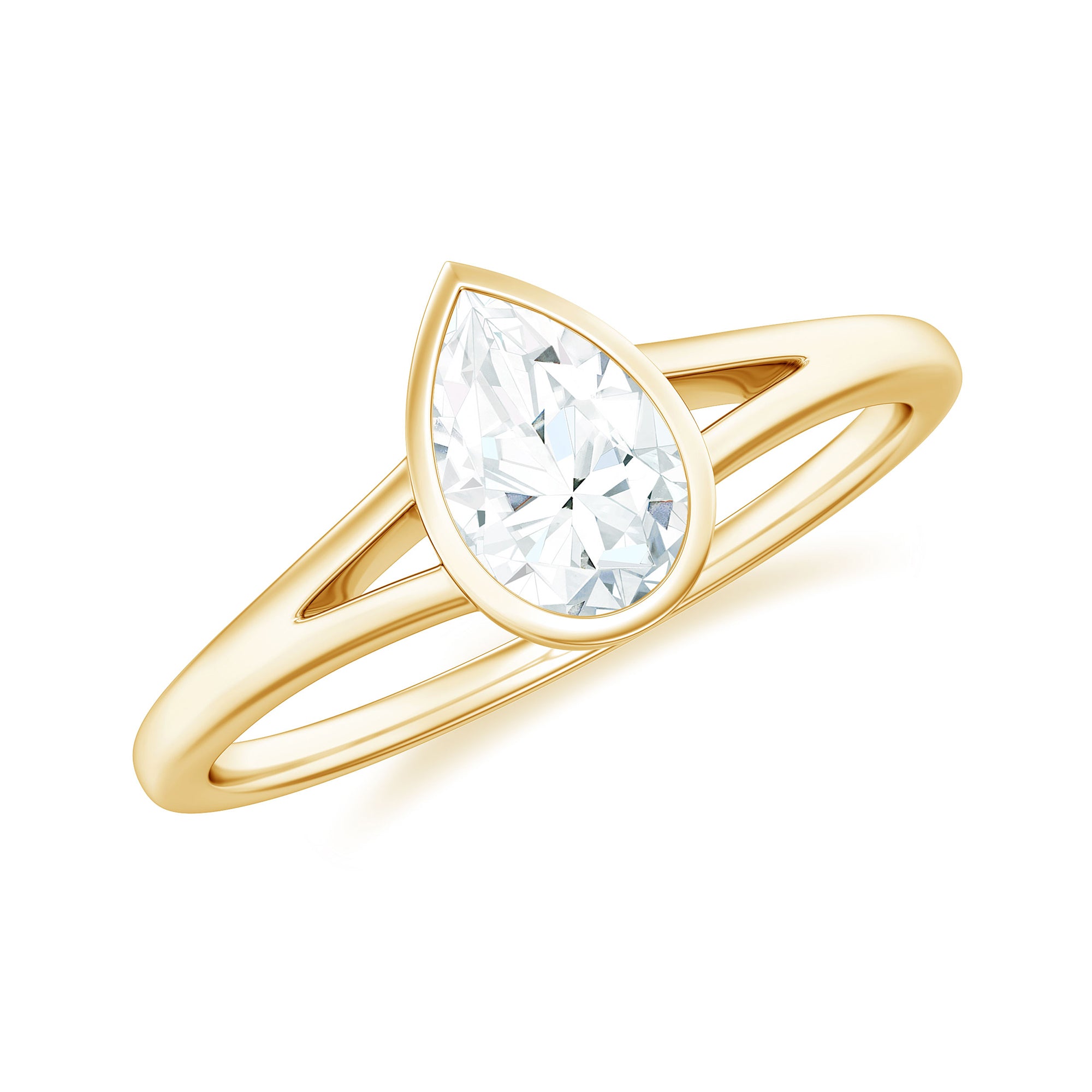 Bezel Set Pear Shaped Moissanite Promise Ring in Split Shank D-VS1 - Rosec Jewels
