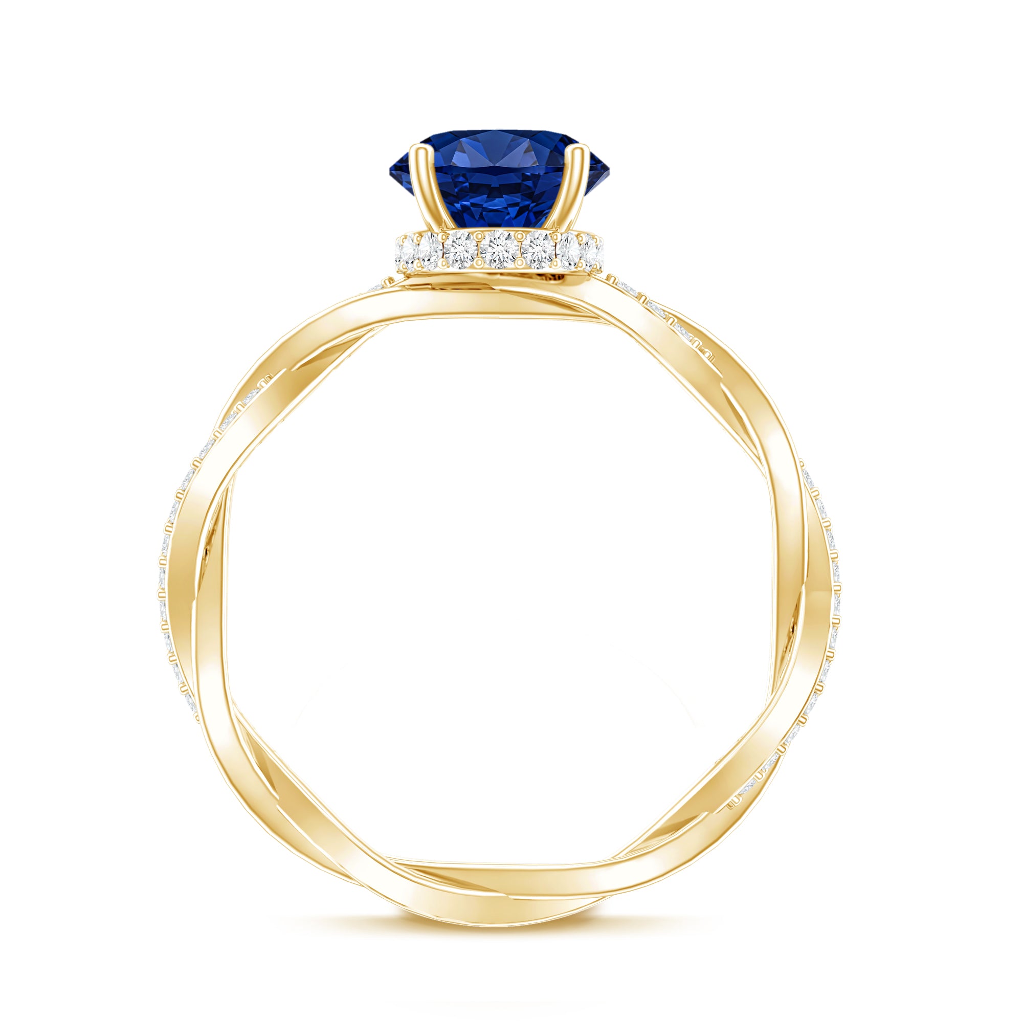 Certified 4 Carat Lab Grown Blue Sapphire Oval Engagement Ring with Diamond Braided Shank AAAA - Rosec Jewels