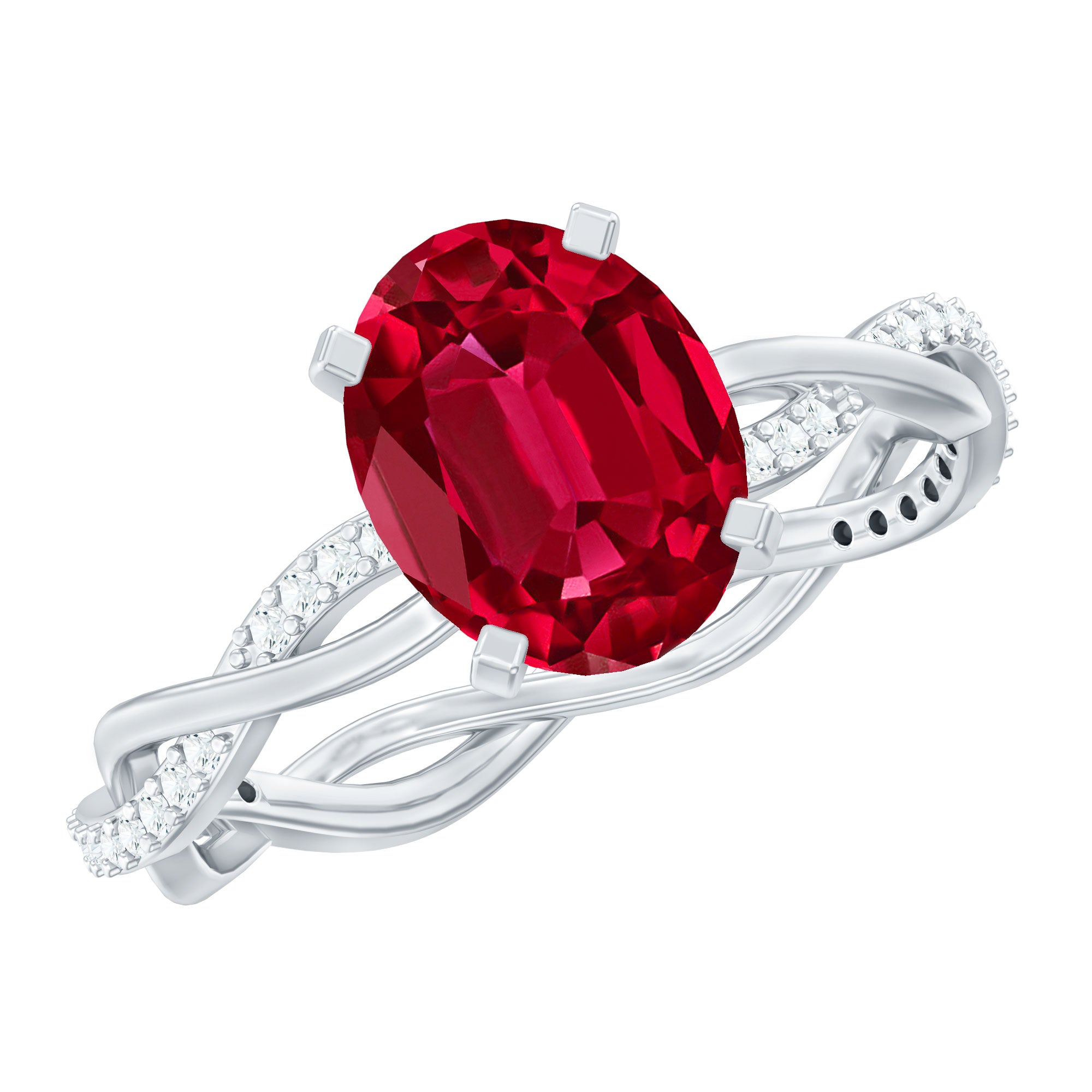 Oval Shaped Lab Ruby and Diamond Braided Engagement Ring