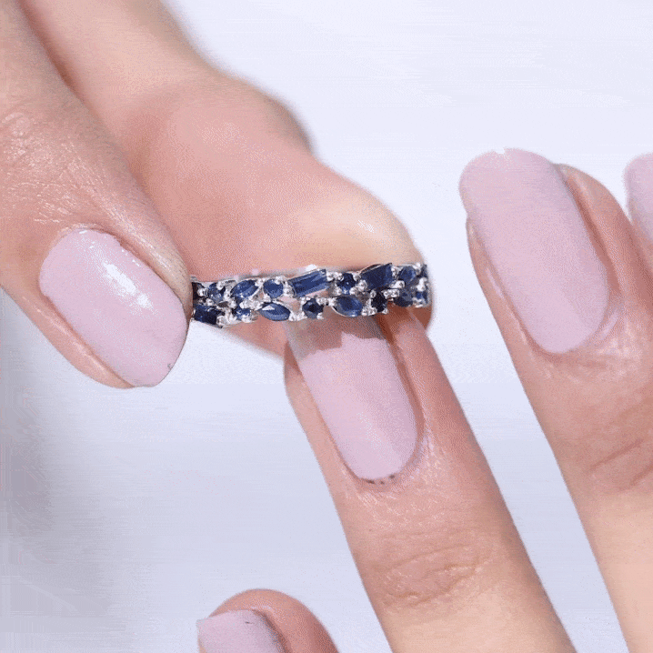 Rosec Jewels-Natural Blue Sapphire Half Eternity Anniversary Ring for Women