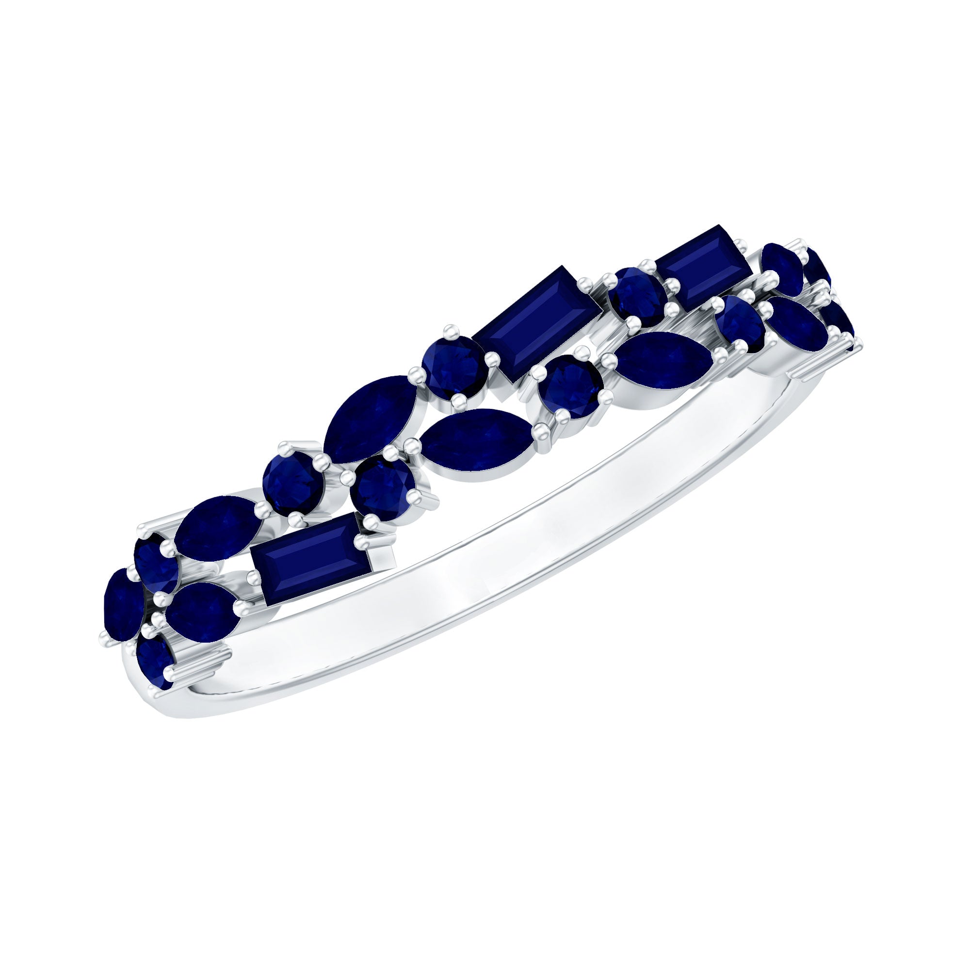 Rosec Jewels-Natural Blue Sapphire Half Eternity Anniversary Ring for Women