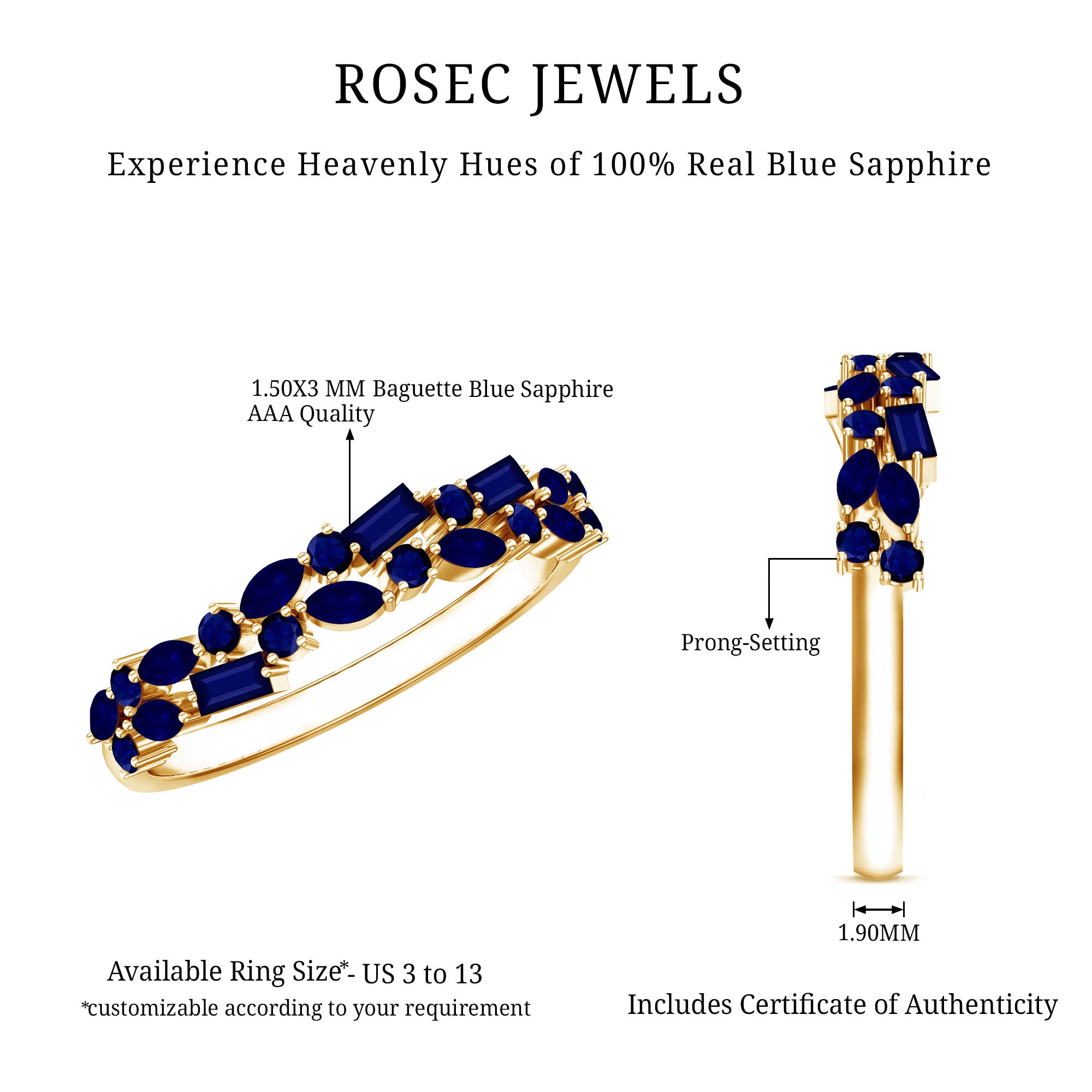 Natural Blue Sapphire Half Eternity Anniversary Ring for Women AAA - Rosec Jewels