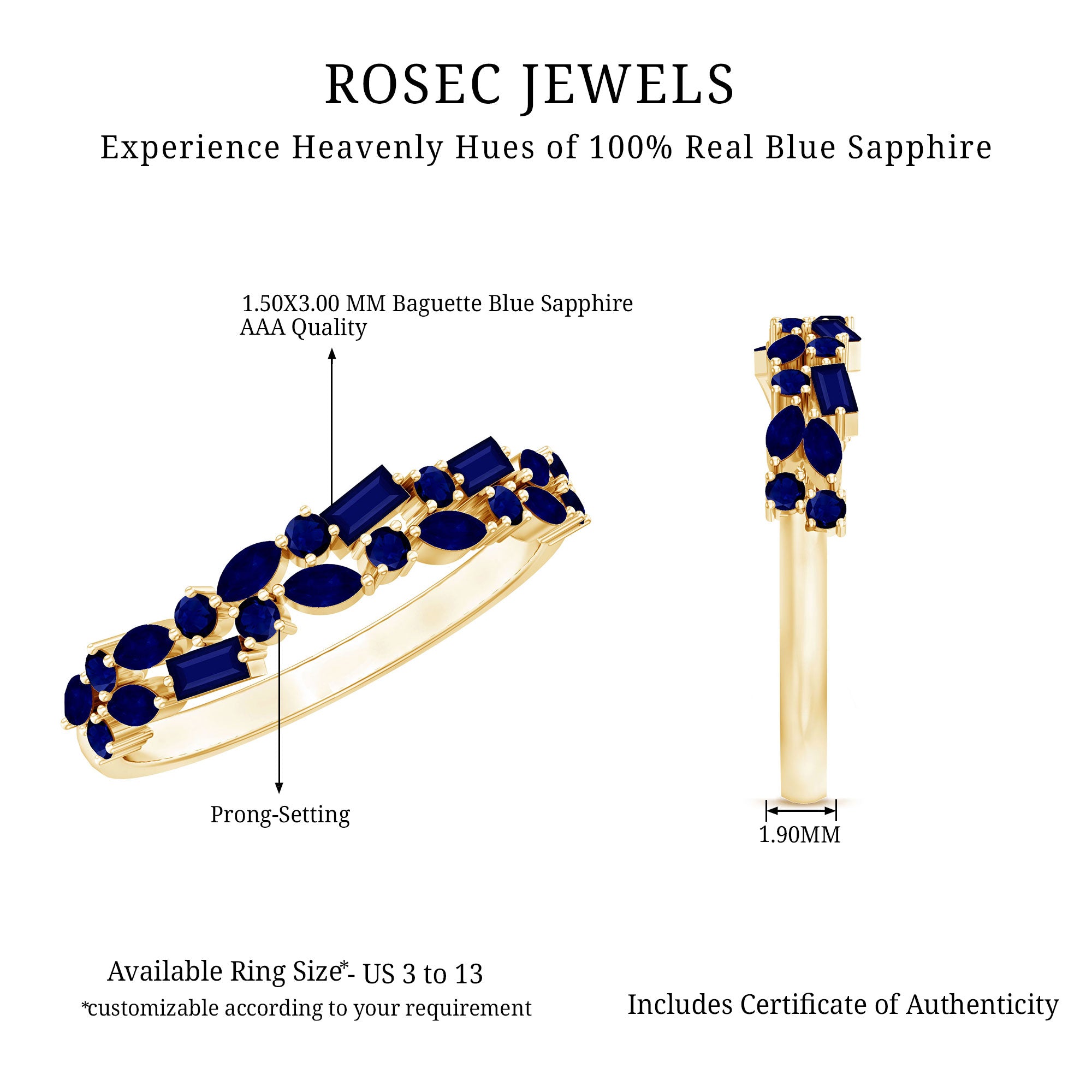 Rosec Jewels-Natural Blue Sapphire Half Eternity Anniversary Ring for Women
