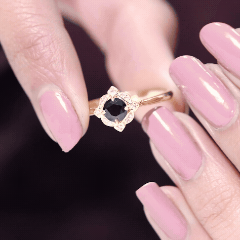 Vintage Style Black Spinel Engagement Ring with Diamond AAA - Rosec Jewels
