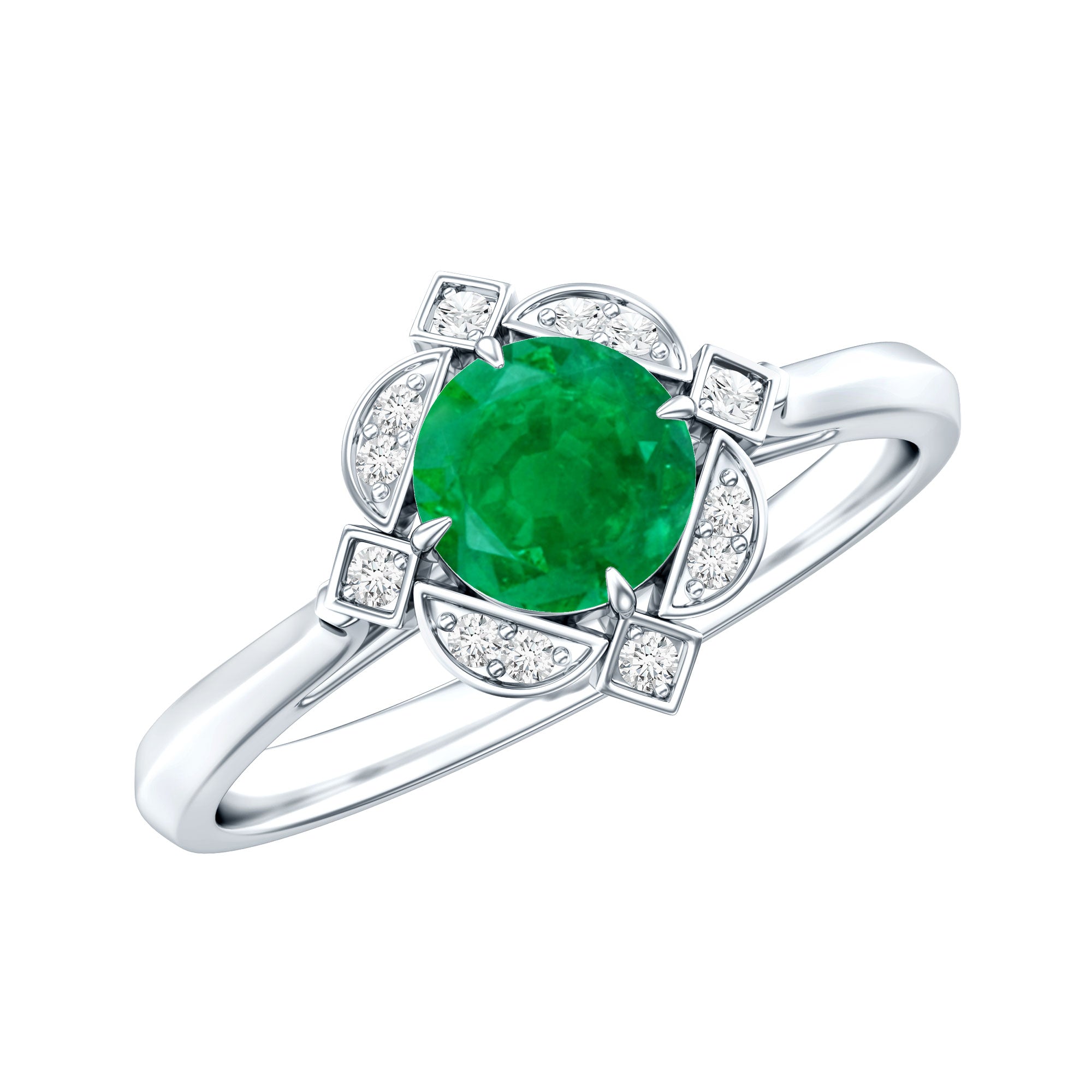 Natural Emerald and Diamond Vintage Inspired Engagement Ring For Her AAA - Rosec Jewels