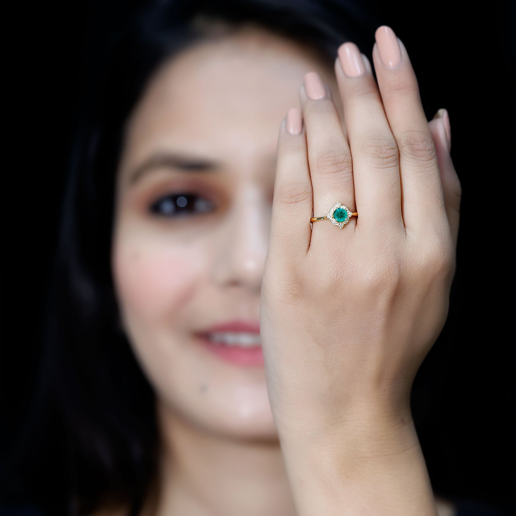 Natural Emerald and Diamond Vintage Inspired Engagement Ring For Her AAA - Rosec Jewels