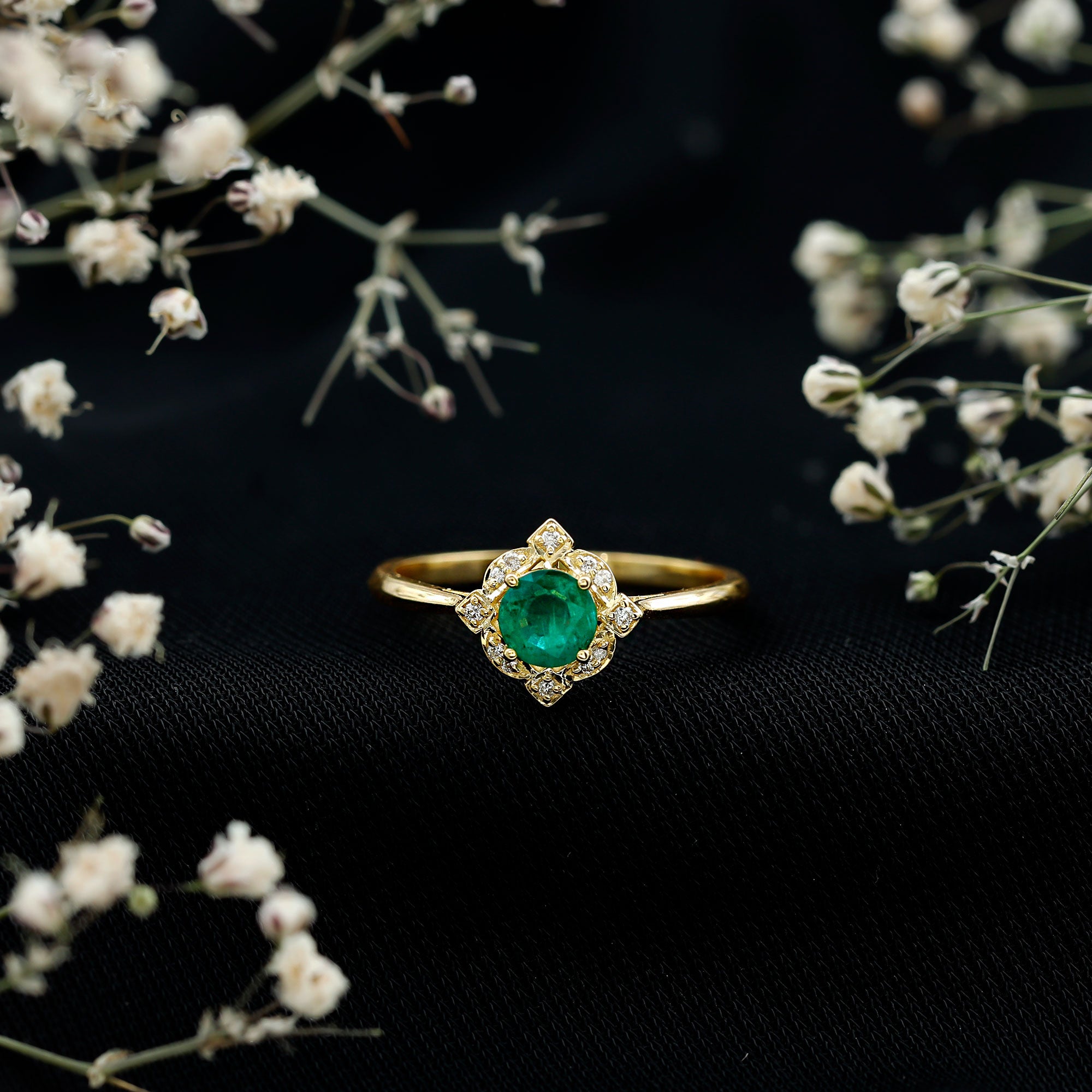 Natural Emerald and Diamond Vintage Inspired Engagement Ring For Her AAA - Rosec Jewels