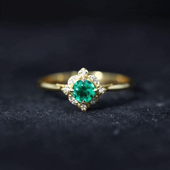 Rosec Jewels-Lab Grown Emerald and Diamond Art Deco Engagement Ring