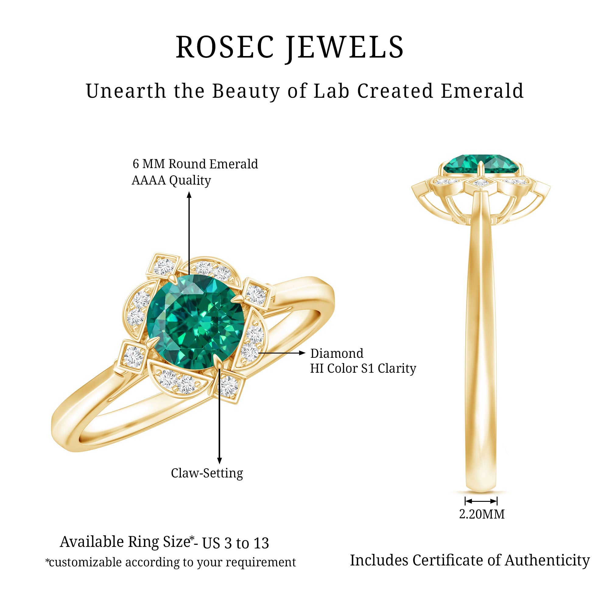 Rosec Jewels-Lab Grown Emerald and Diamond Art Deco Engagement Ring