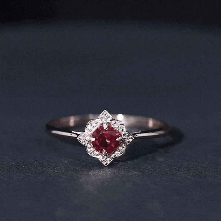 Rosec Jewels-Vintage Style Lab Grown Ruby and Diamond Engagement Ring
