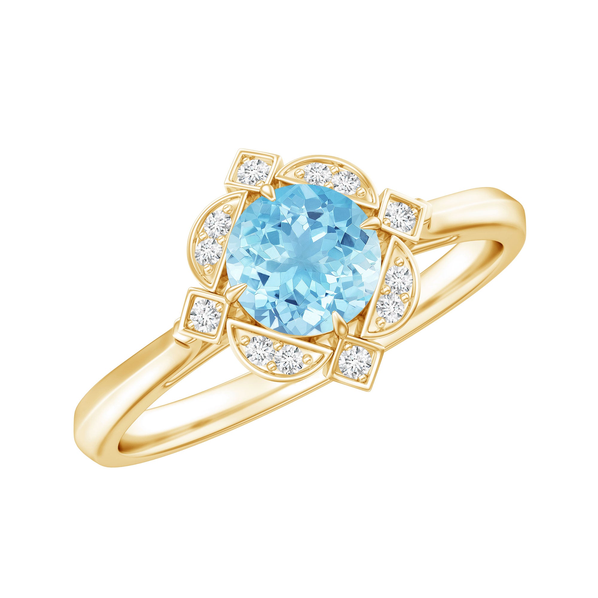 Vintage Inspired Aquamarine and Diamond Engagement Ring with Certificate AAA - Rosec Jewels