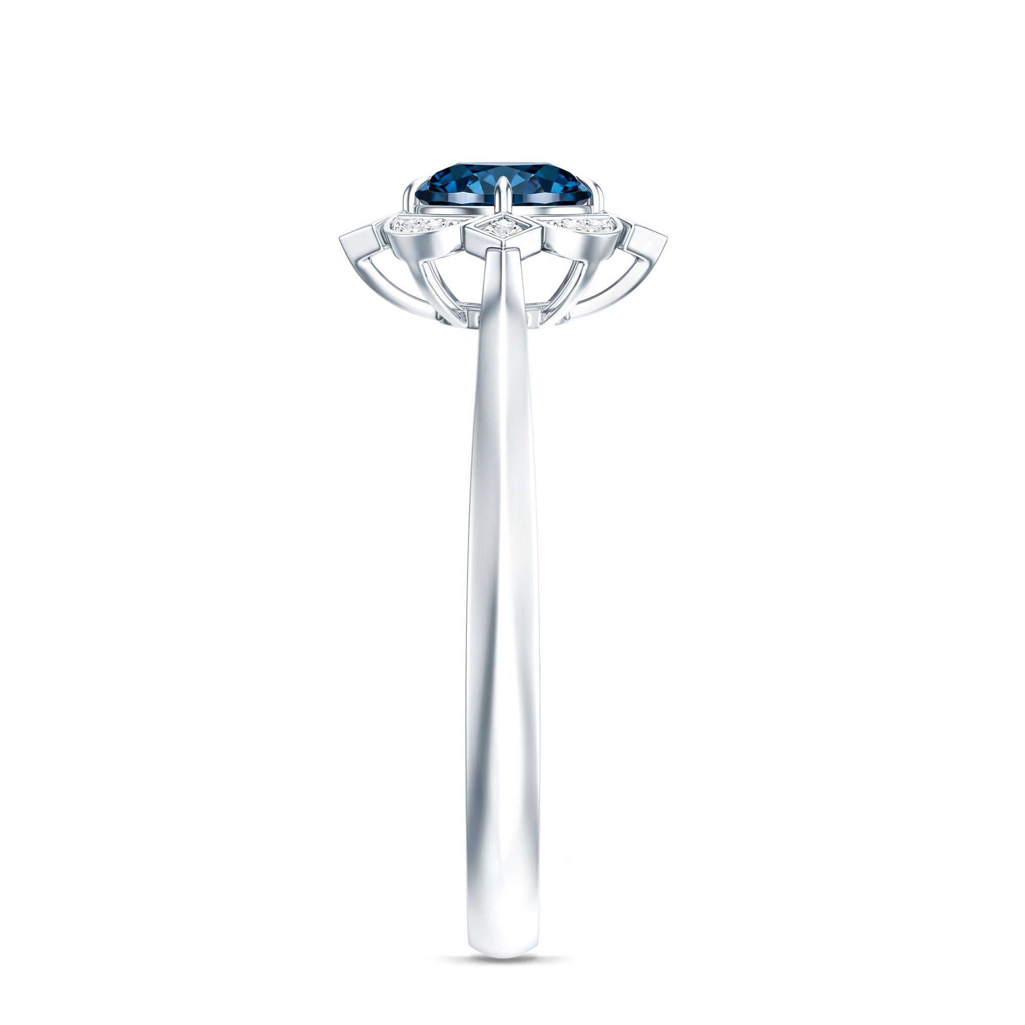 Rosec Jewels-Round Cut London Blue Topaz and Diamond Flower Engagement Ring