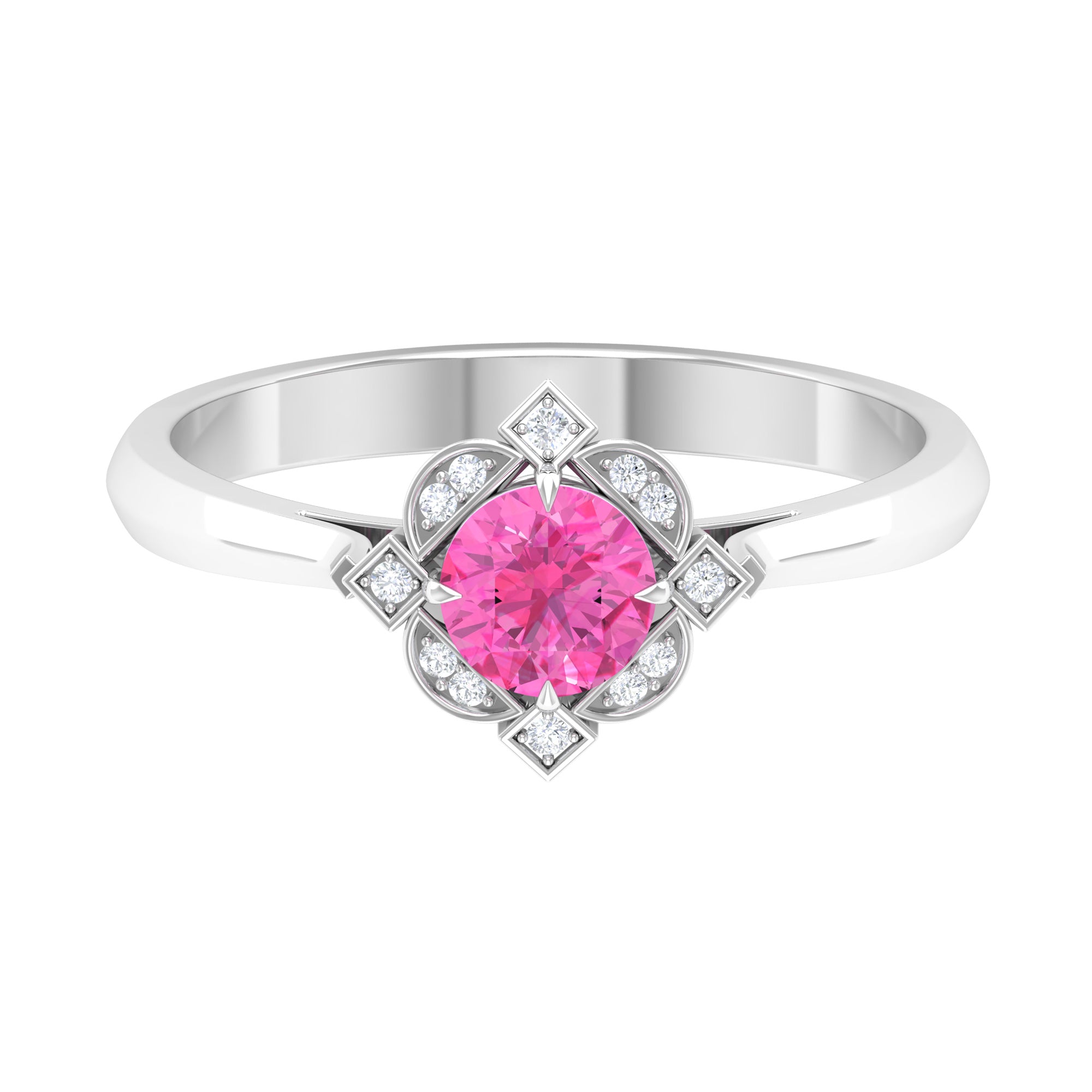 3/4 CT Vintage Style Pink Sapphire and Diamond Engagement Ring