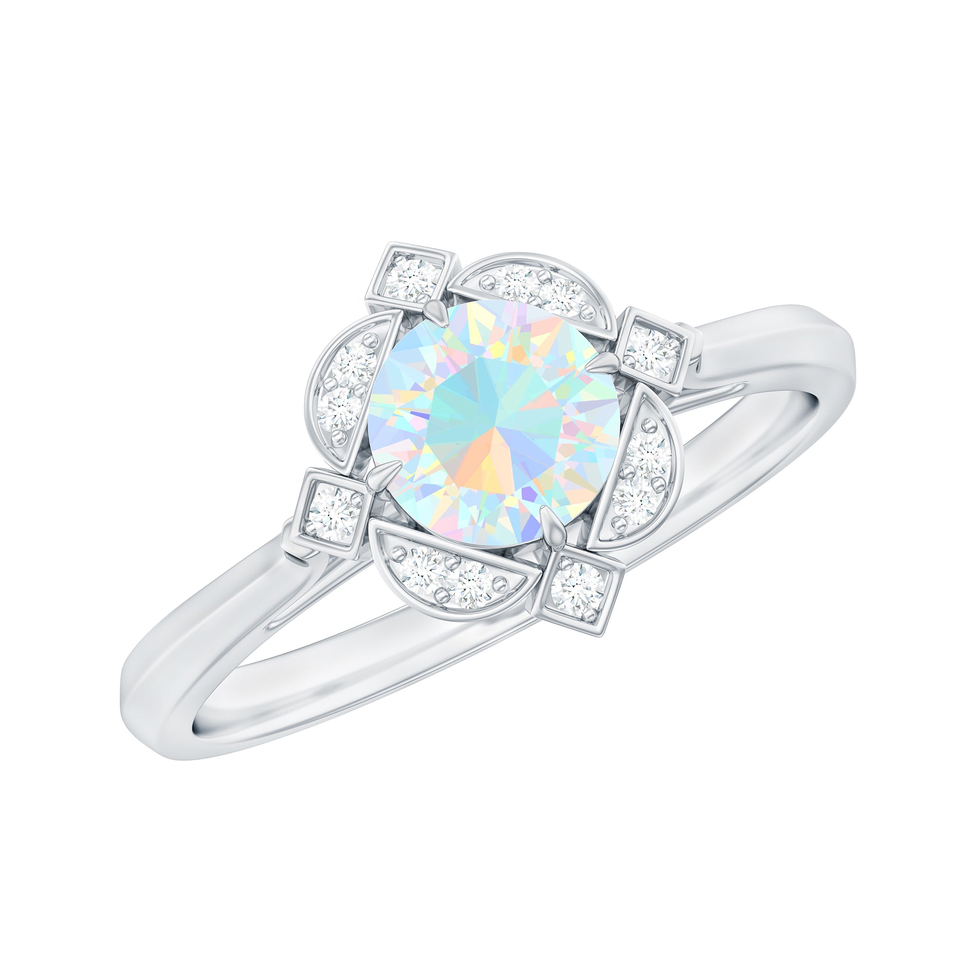 Real Ethiopian Opal Vintage Looking Engagement Ring with Diamond