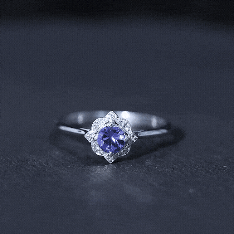 Real Tanzanite Flower Engagement Ring With Diamond AAA - Rosec Jewels