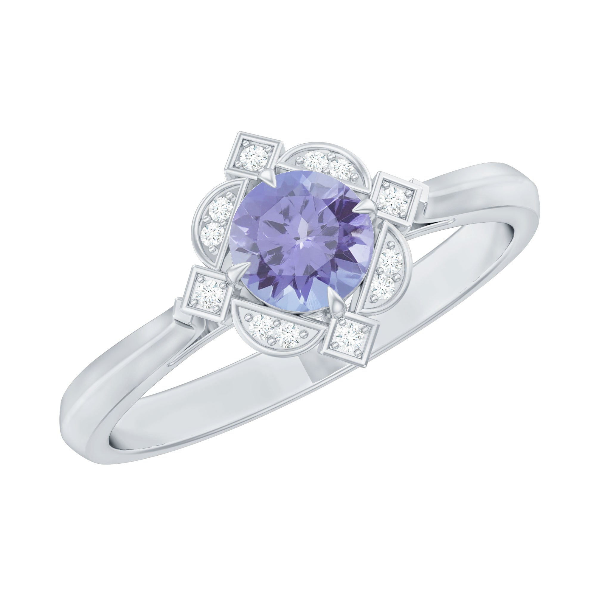 Real Tanzanite Flower Engagement Ring With Diamond AAA - Rosec Jewels