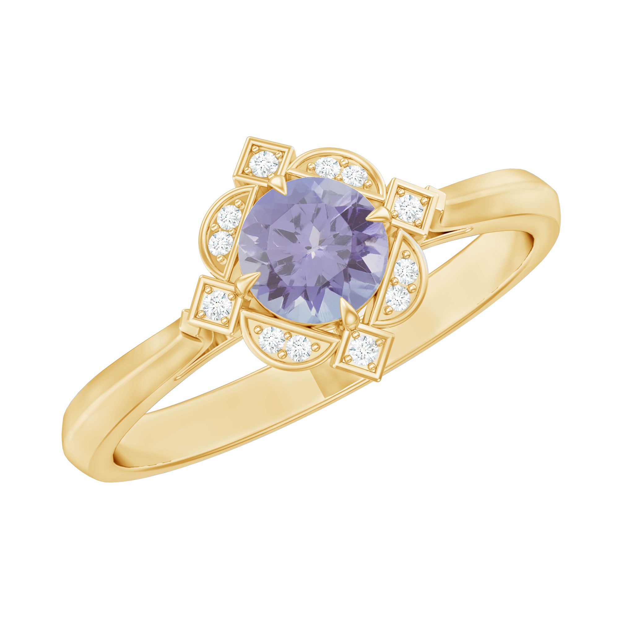 Real Tanzanite Flower Engagement Ring With Diamond AAA - Rosec Jewels