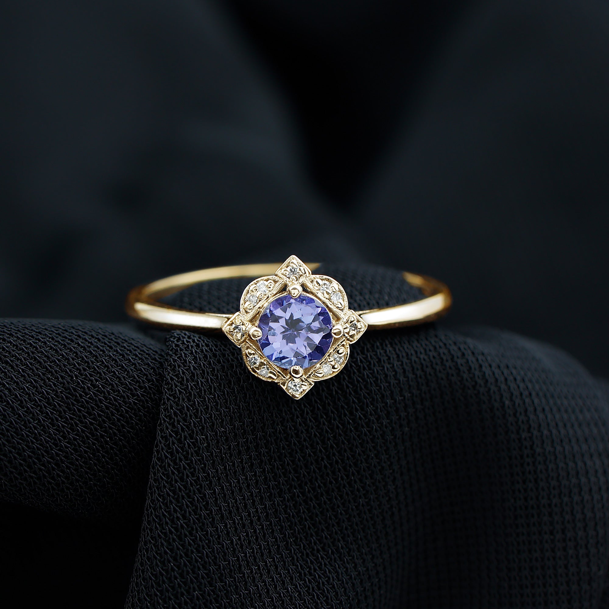 Real Tanzanite Flower Engagement Ring With Diamond AAA - Rosec Jewels