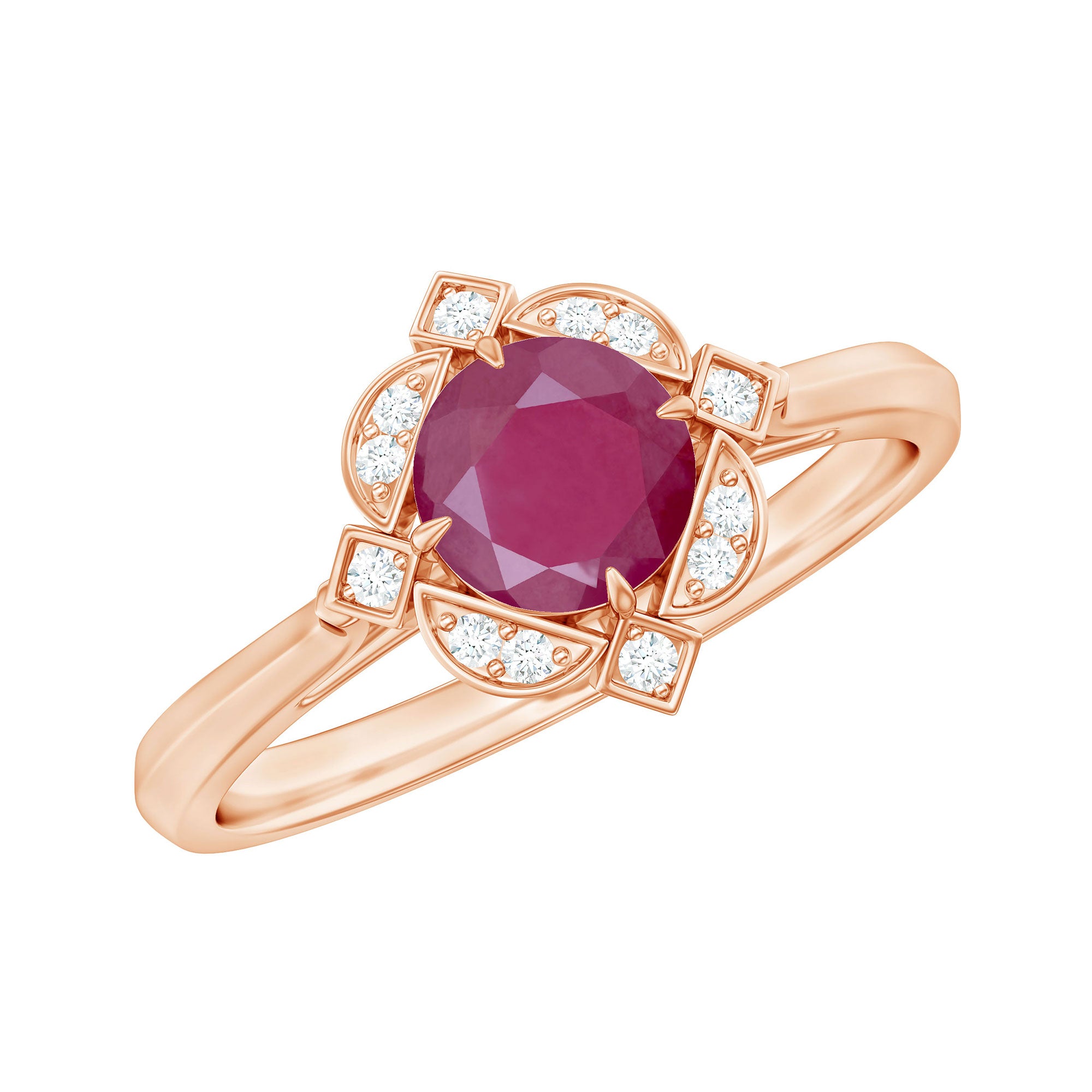 Vintage Style 0.6 Carat Ruby Engagement Ring with Diamond Halo AAA - Rosec Jewels