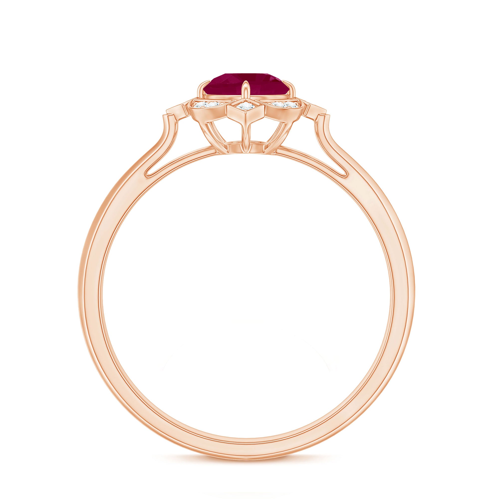 Vintage Style 0.6 Carat Ruby Engagement Ring with Diamond Halo AAA - Rosec Jewels