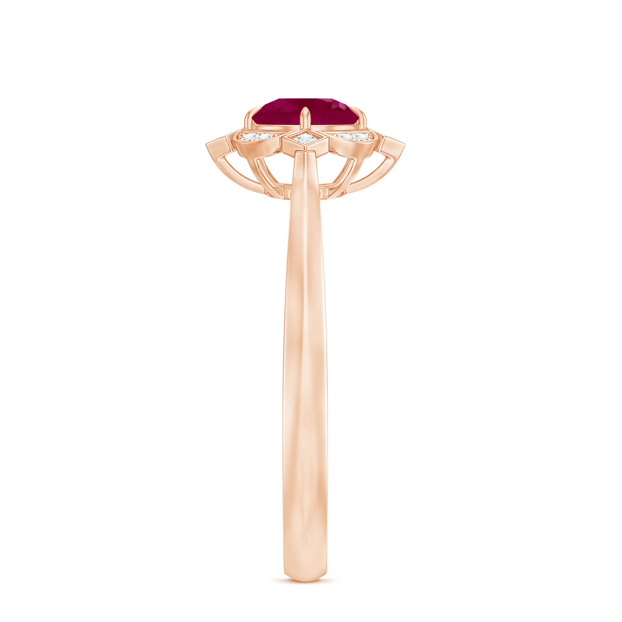 Vintage Style 0.6 Carat Ruby Engagement Ring with Diamond Halo AAA - Rosec Jewels