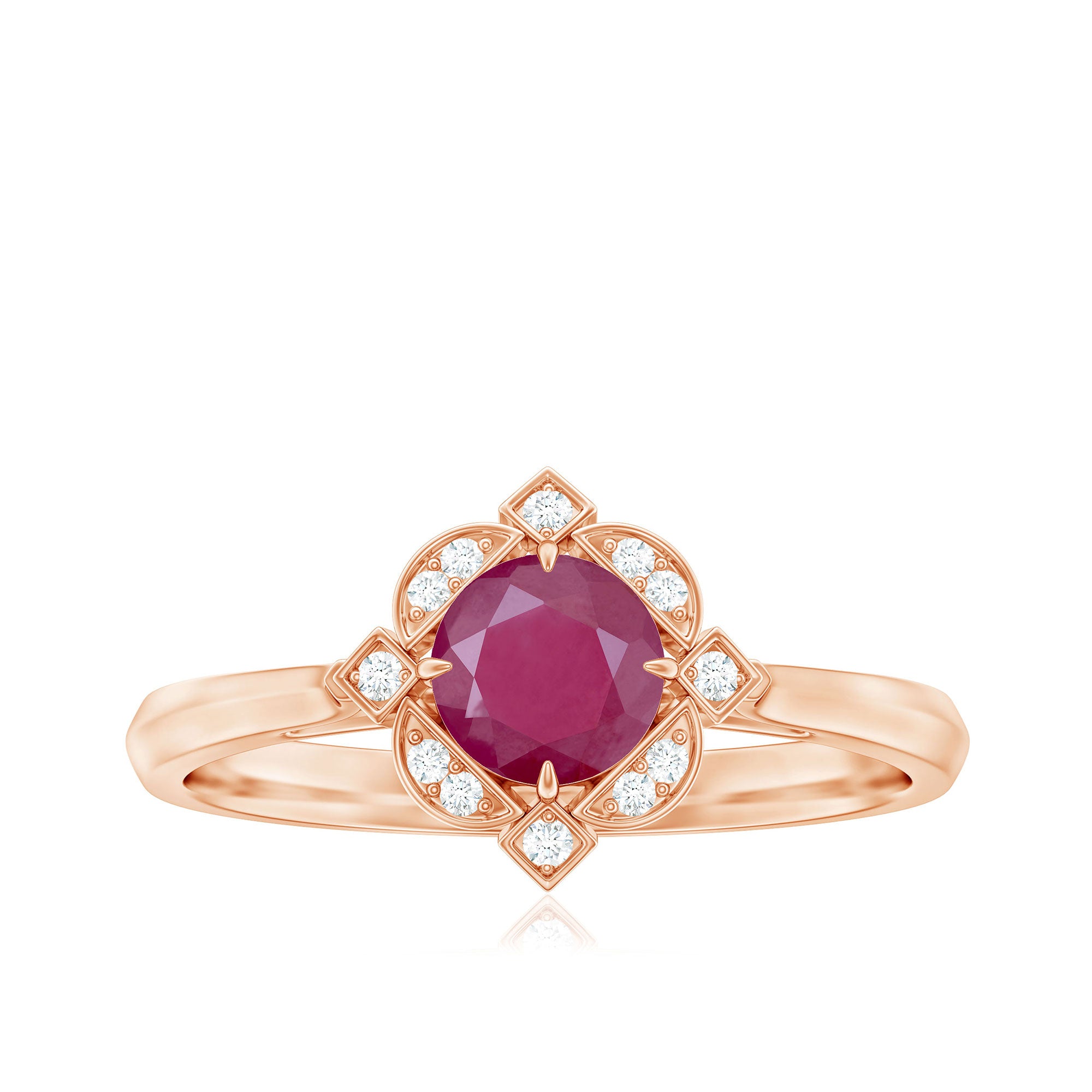 Vintage Style 0.6 Carat Ruby Engagement Ring with Diamond Halo AAA - Rosec Jewels