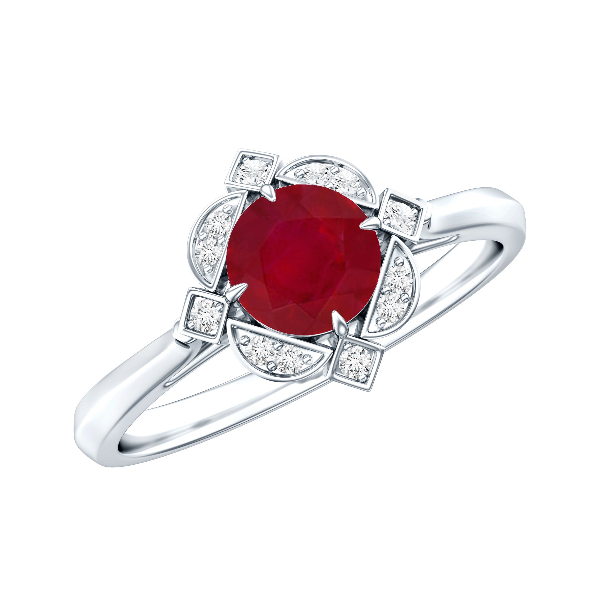 Vintage Style 0.6 Carat Ruby Engagement Ring with Diamond Halo AAA - Rosec Jewels