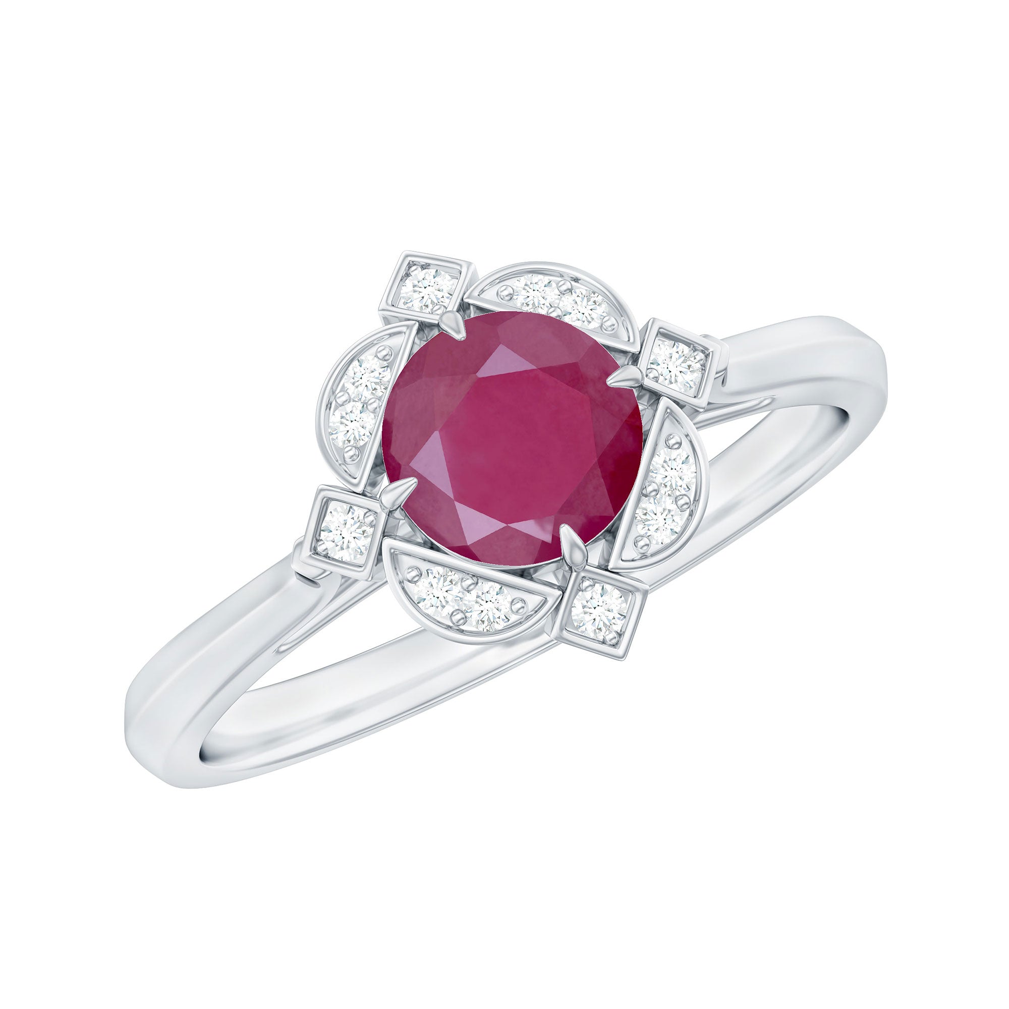 0.75 CT Vintage Ruby Engagement Ring with Diamond
