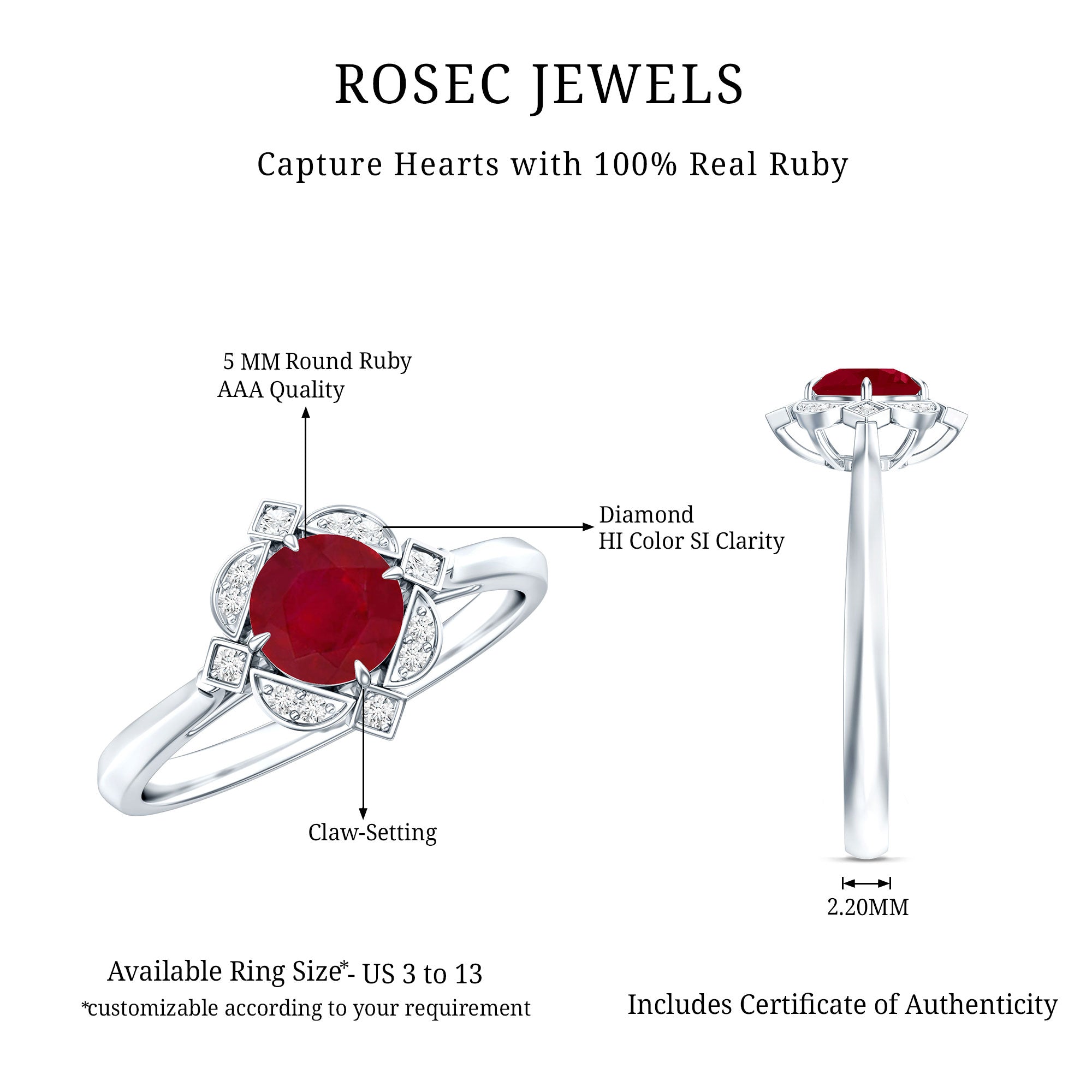 Vintage Style 0.6 Carat Ruby Engagement Ring with Diamond Halo AAA - Rosec Jewels
