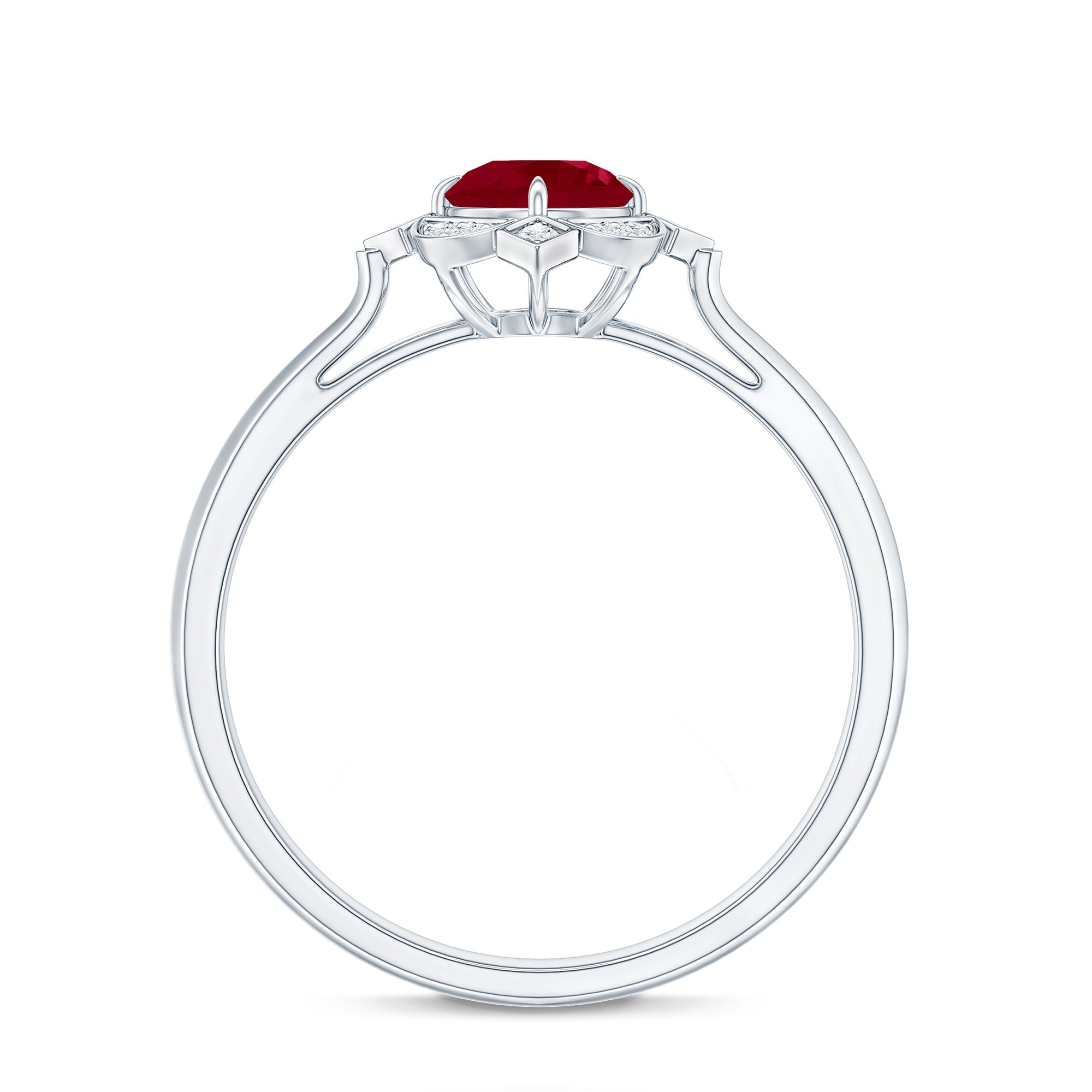 Vintage Style 0.6 Carat Ruby Engagement Ring with Diamond Halo AAA - Rosec Jewels