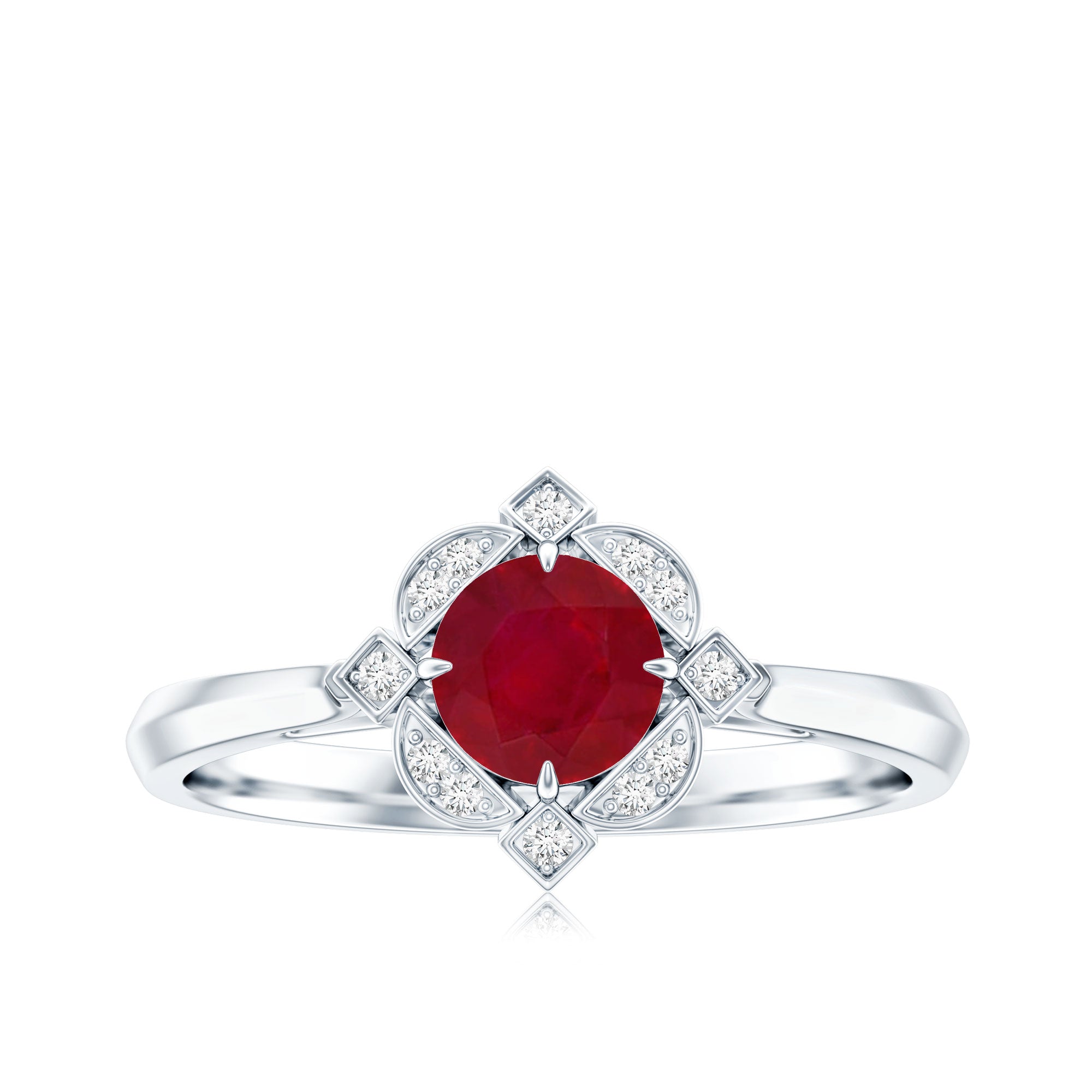 Vintage Style 0.6 Carat Ruby Engagement Ring with Diamond Halo AAA - Rosec Jewels