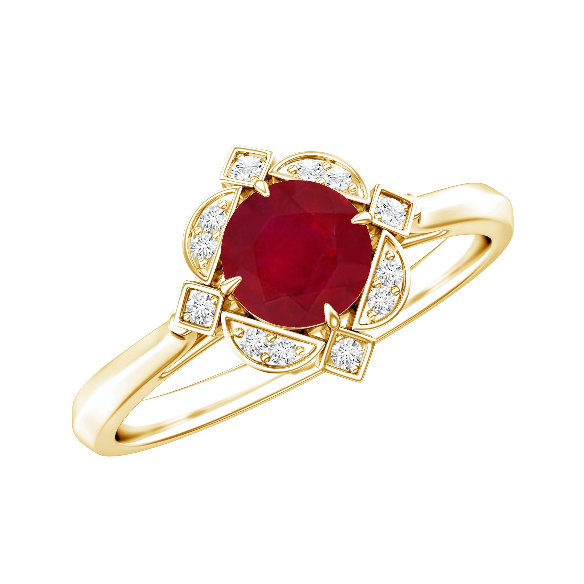 Vintage Style 0.6 Carat Ruby Engagement Ring with Diamond Halo AAA - Rosec Jewels